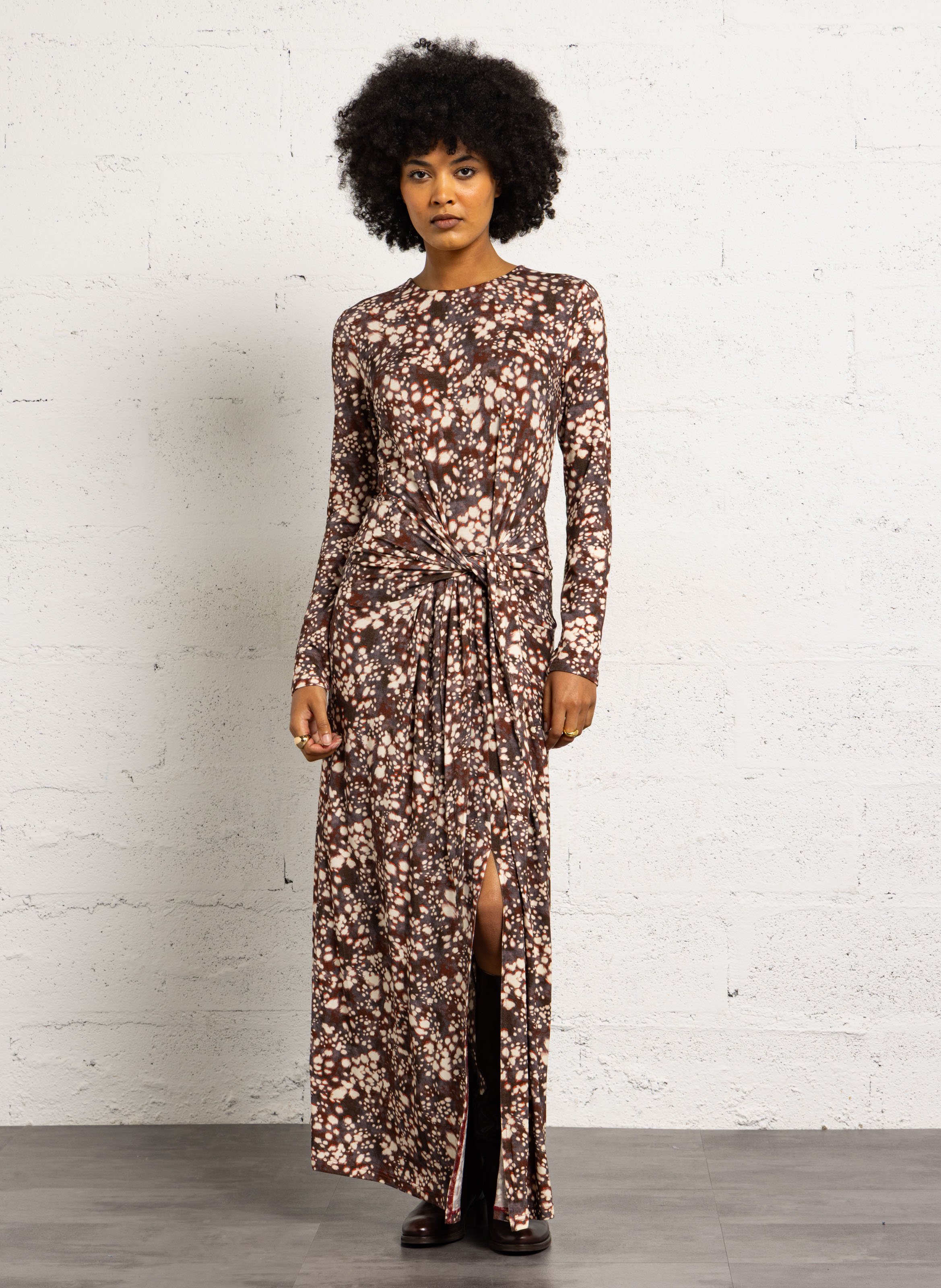 Robe longue moulante imprimée SUNCOO Marron