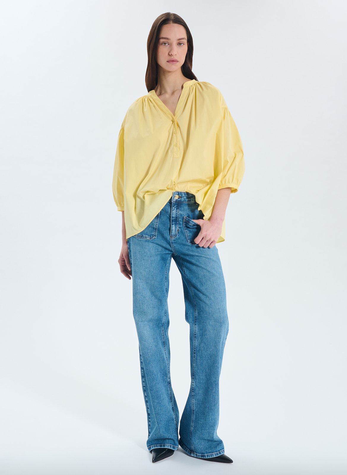 Cotton-blend henley shirt ZAPA Yellow