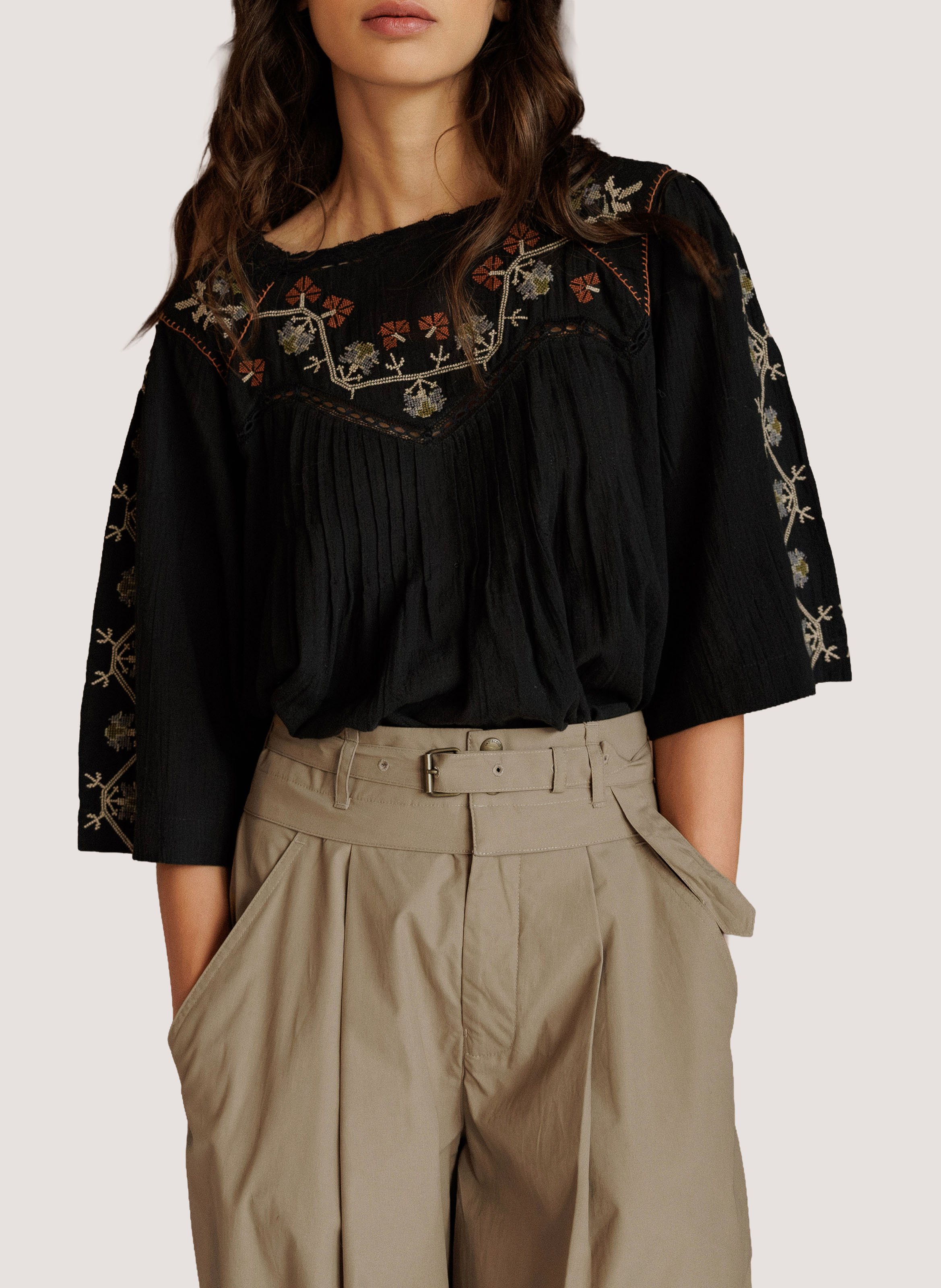 Blouse col rond en coton bio INDI & COLD Noir