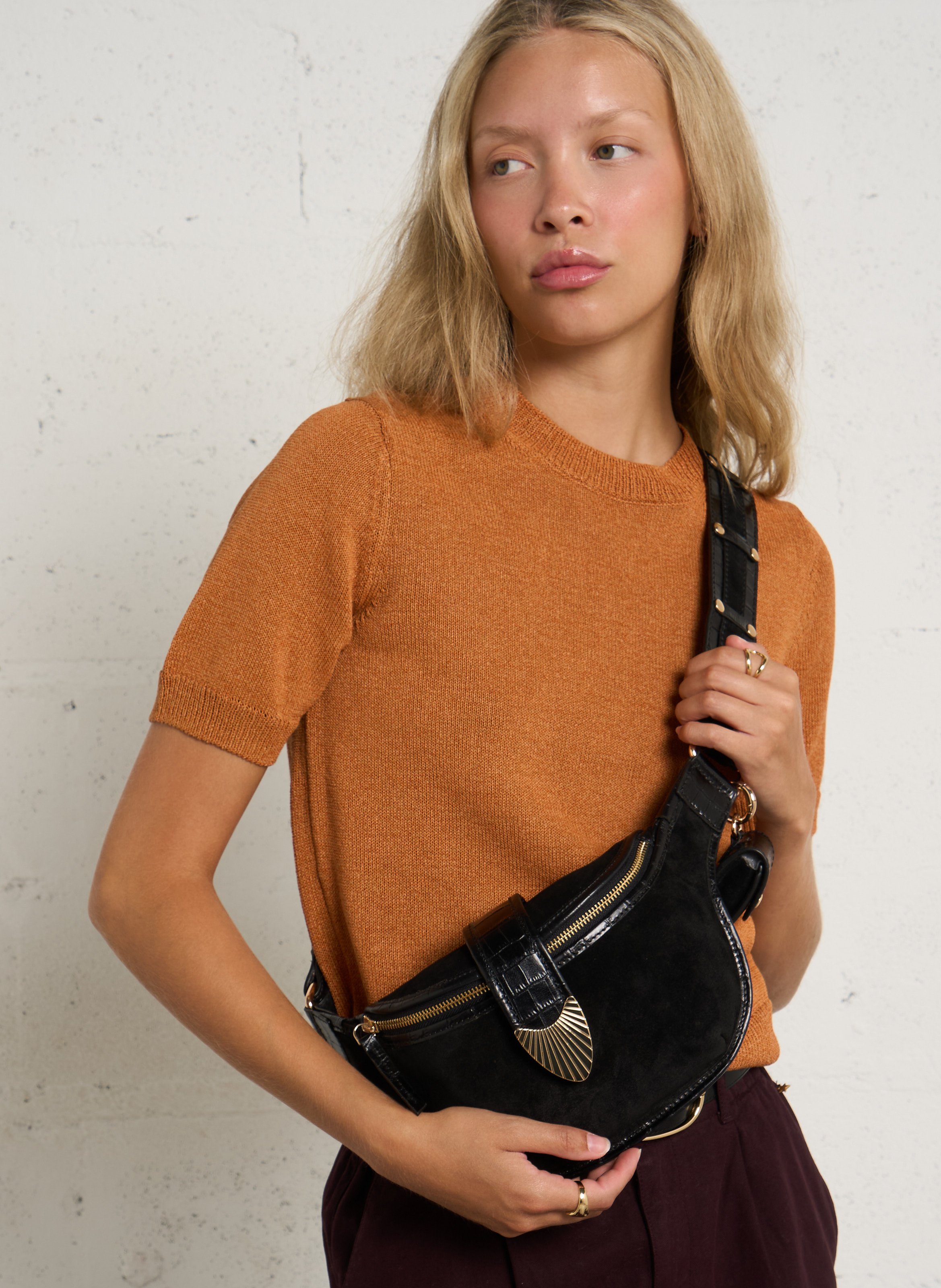 Sac banane en cuir aspect croco MAISON 123 Noir