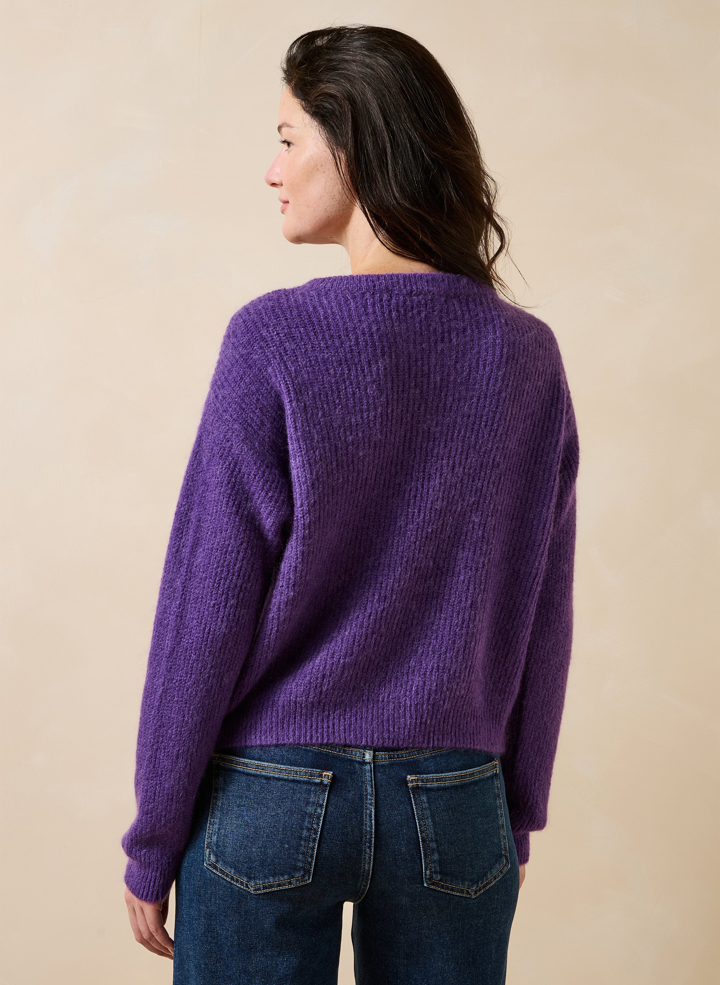 Gilet ample col rond en maille mélangée LA FEE MARABOUTEE Violet