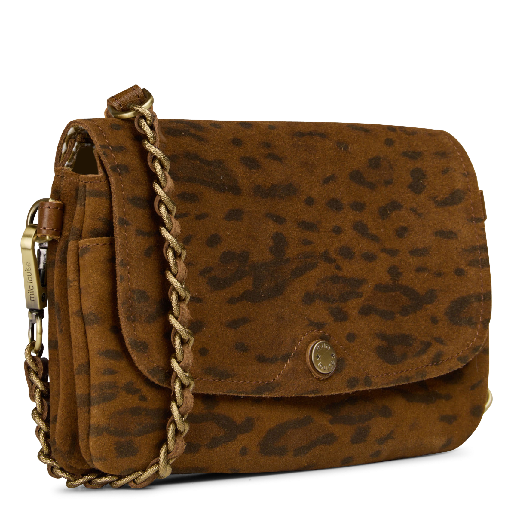 Schoudertas van veloursleer met print MILA LOUISE Beige