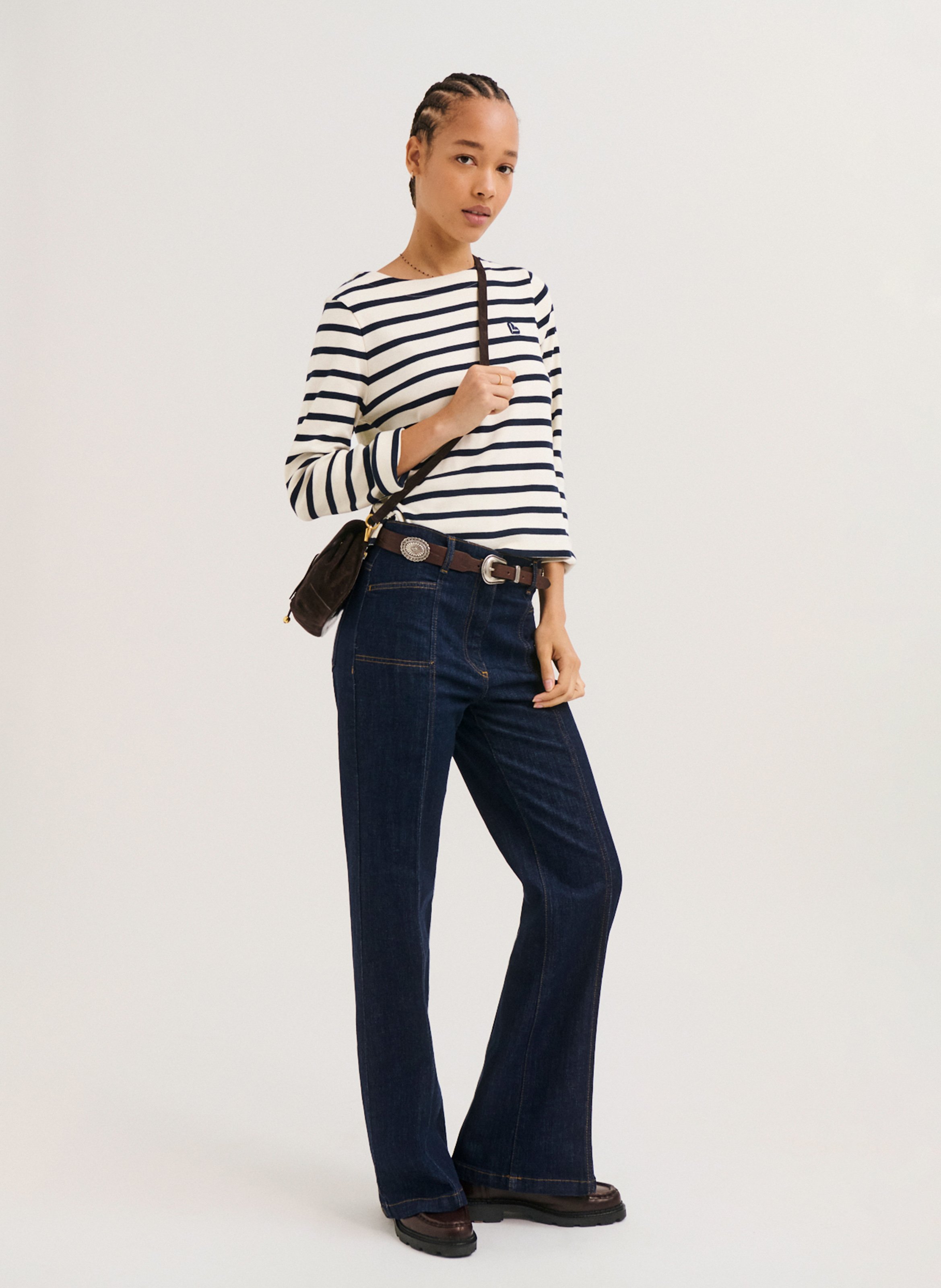Hoge taille flared jeans in rauw denim PABLO Blauw
