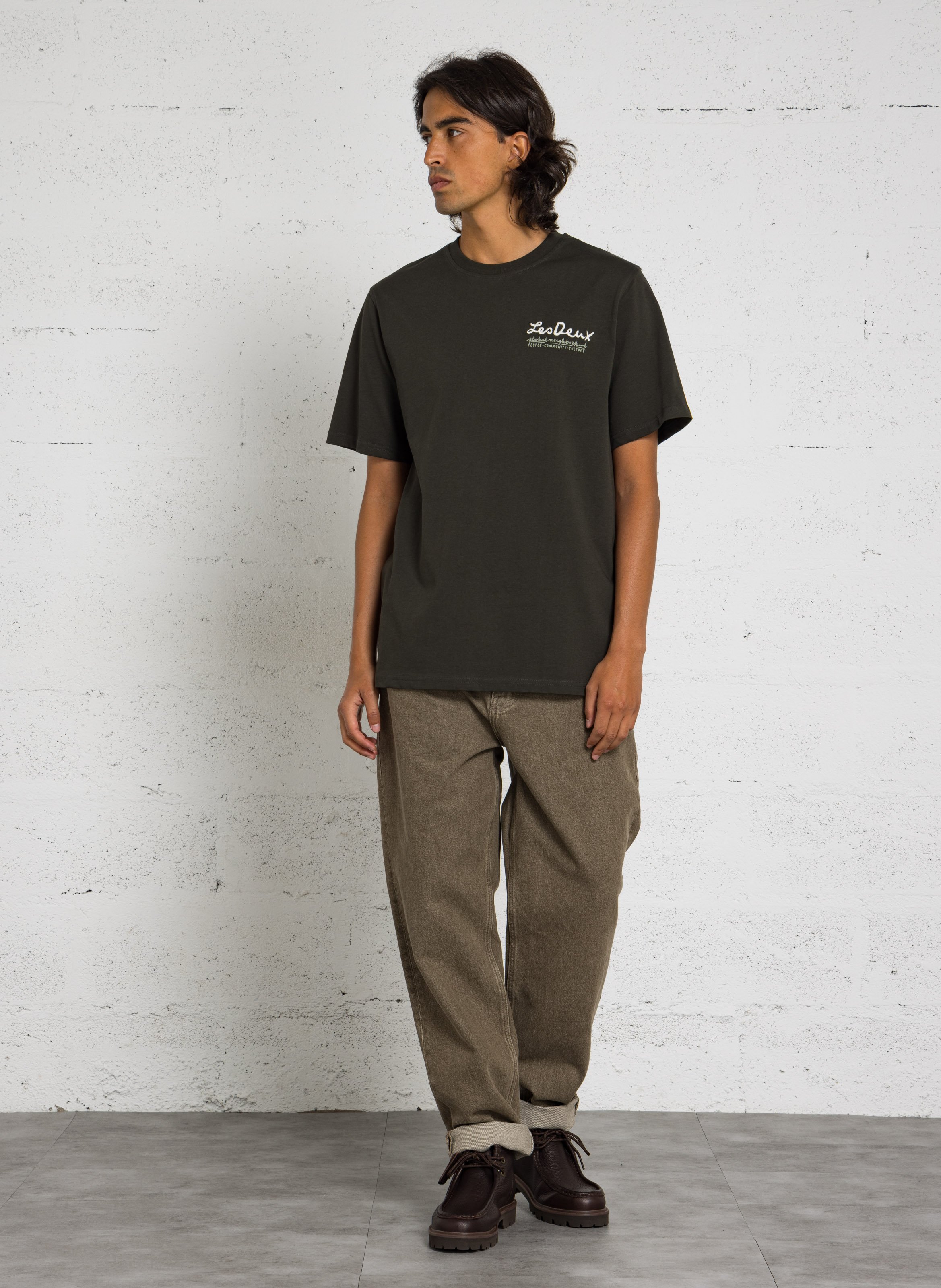 Tee-shirt droit col rond brodé en coton bio LES DEUX Vert
