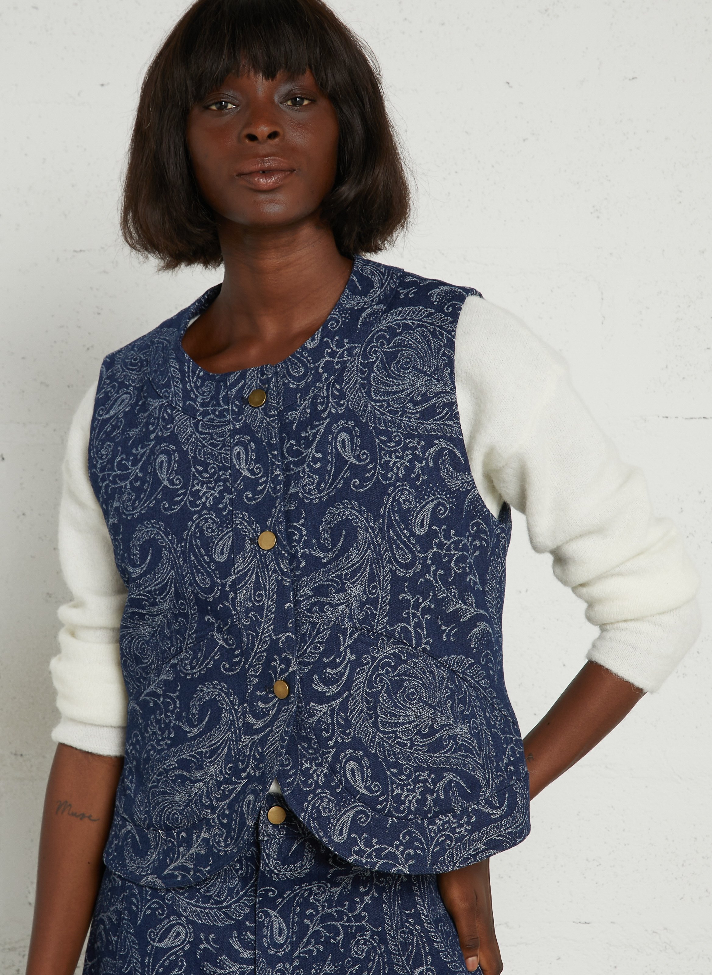 Rundhalsausschnitt Denim bedruckte Jacke THE KORNER Blau