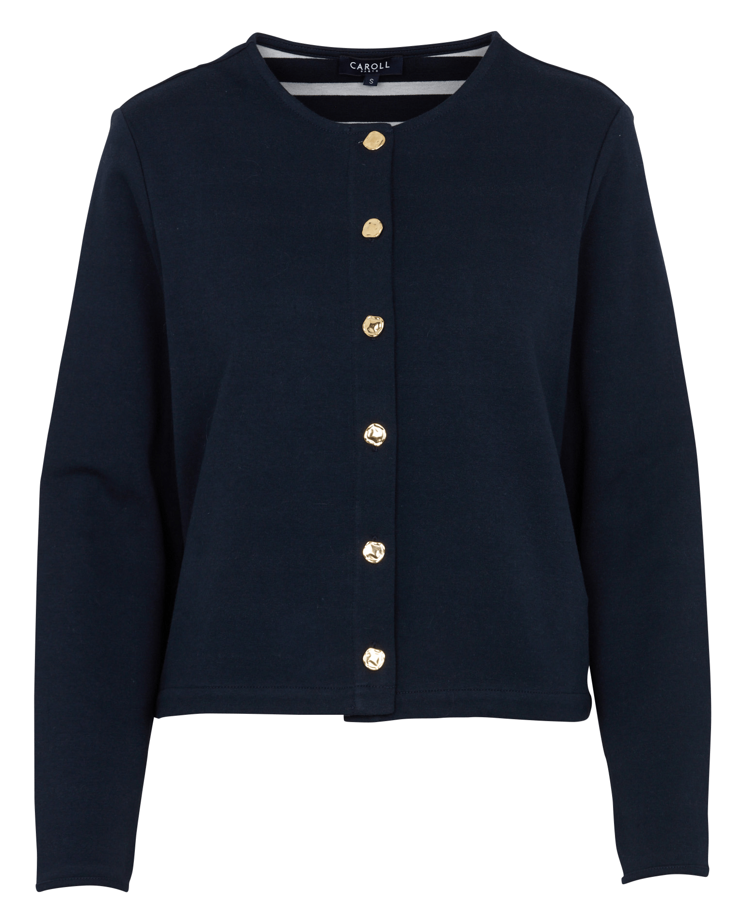 Gilet droit col rond en coton mélangé CAROLL Bleu