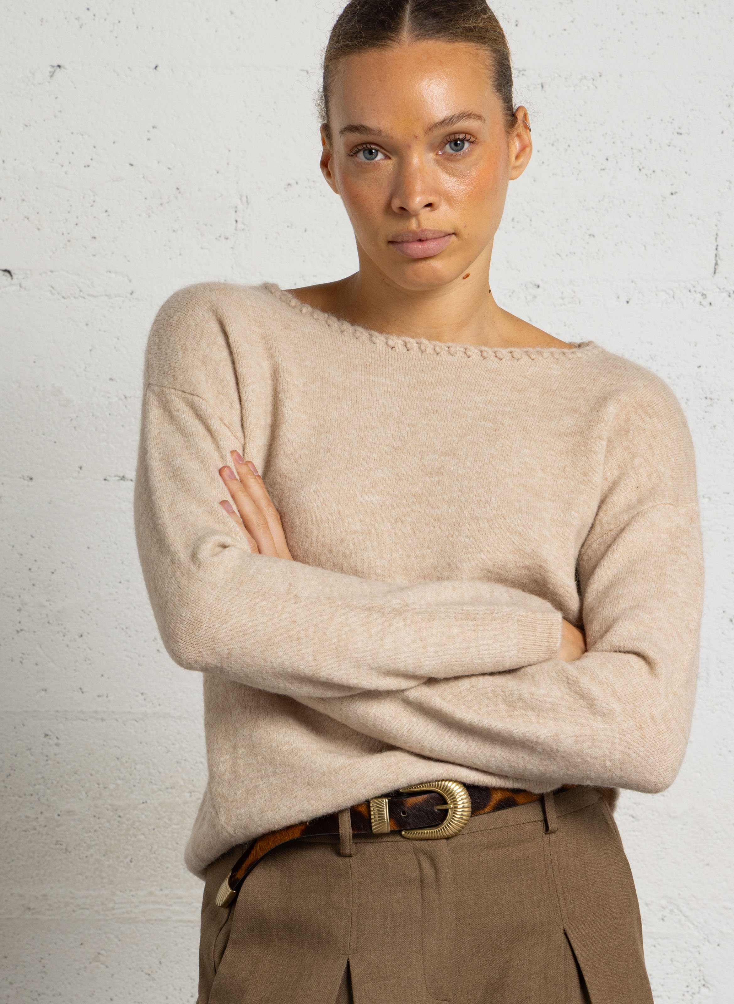 Gerade geschnittener Wollmix-Pullover MAISON 123 Weiss