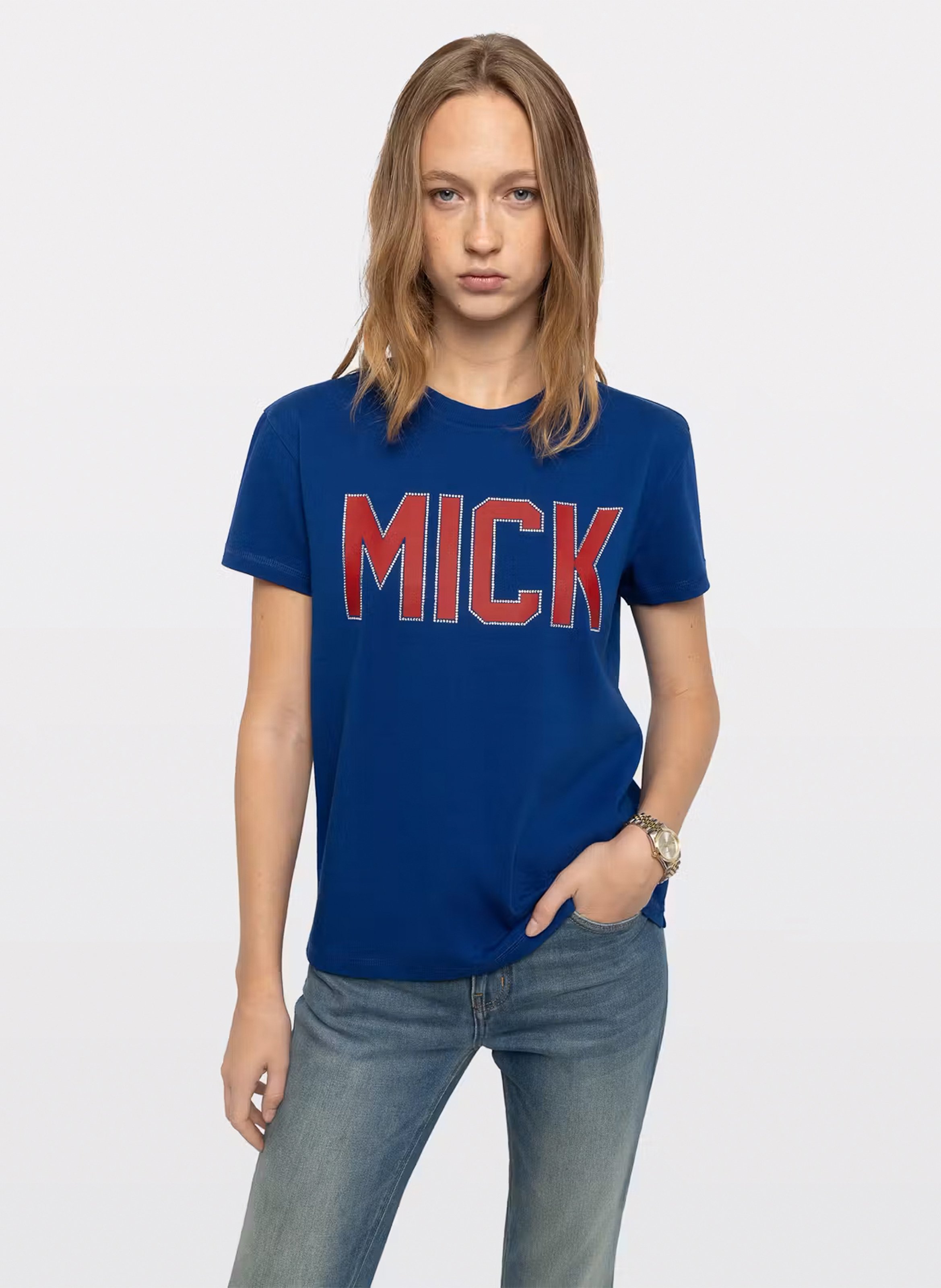 Recht T-shirt met ronde hals en zeefdruk ZADIG&VOLTAIRE Blauw