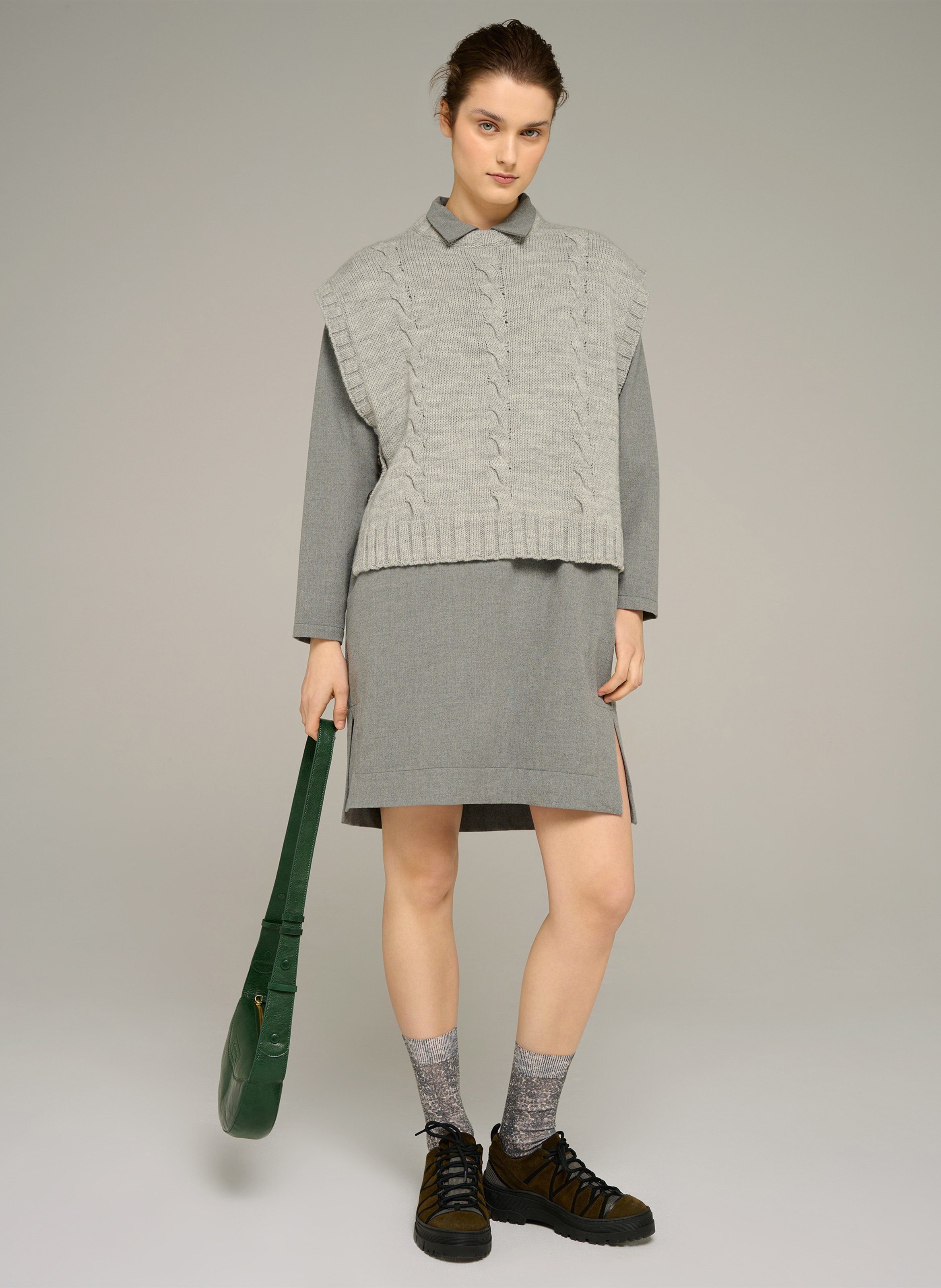 Short straight long-sleeved dress COTELAC ACOTE Grey