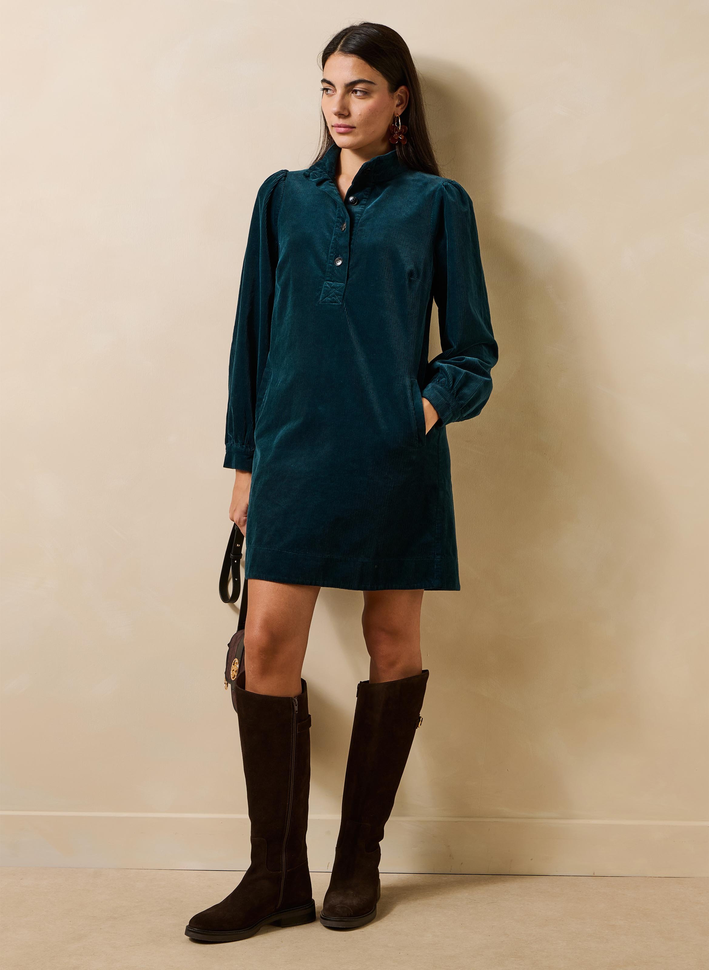 Korte gerende jurk met tunesische hals LA FEE MARABOUTEE Blauw