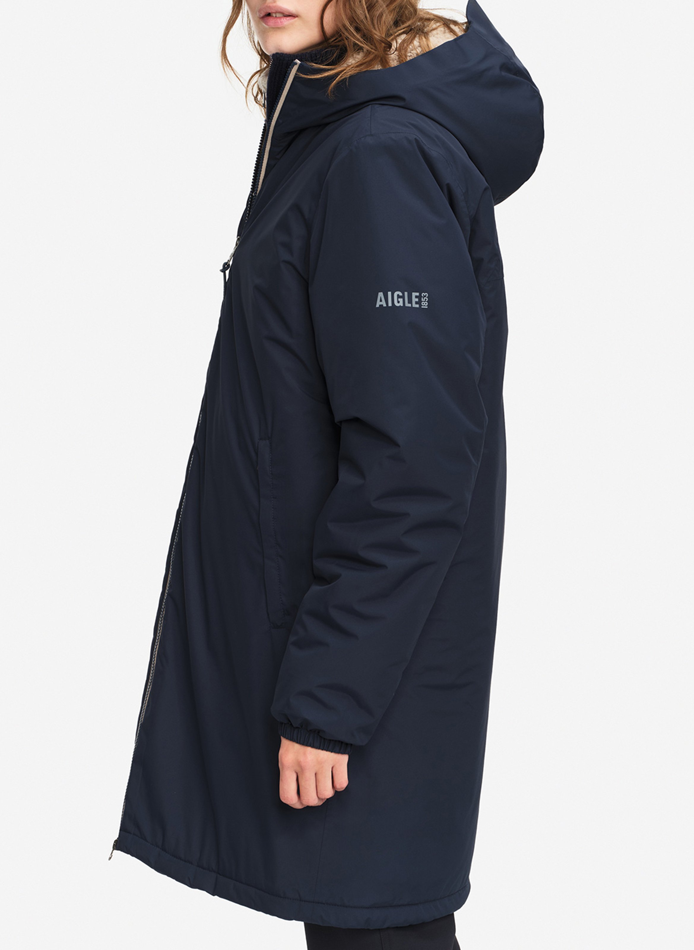 Parka droite mi-longue à capuche unie AIGLE Bleu