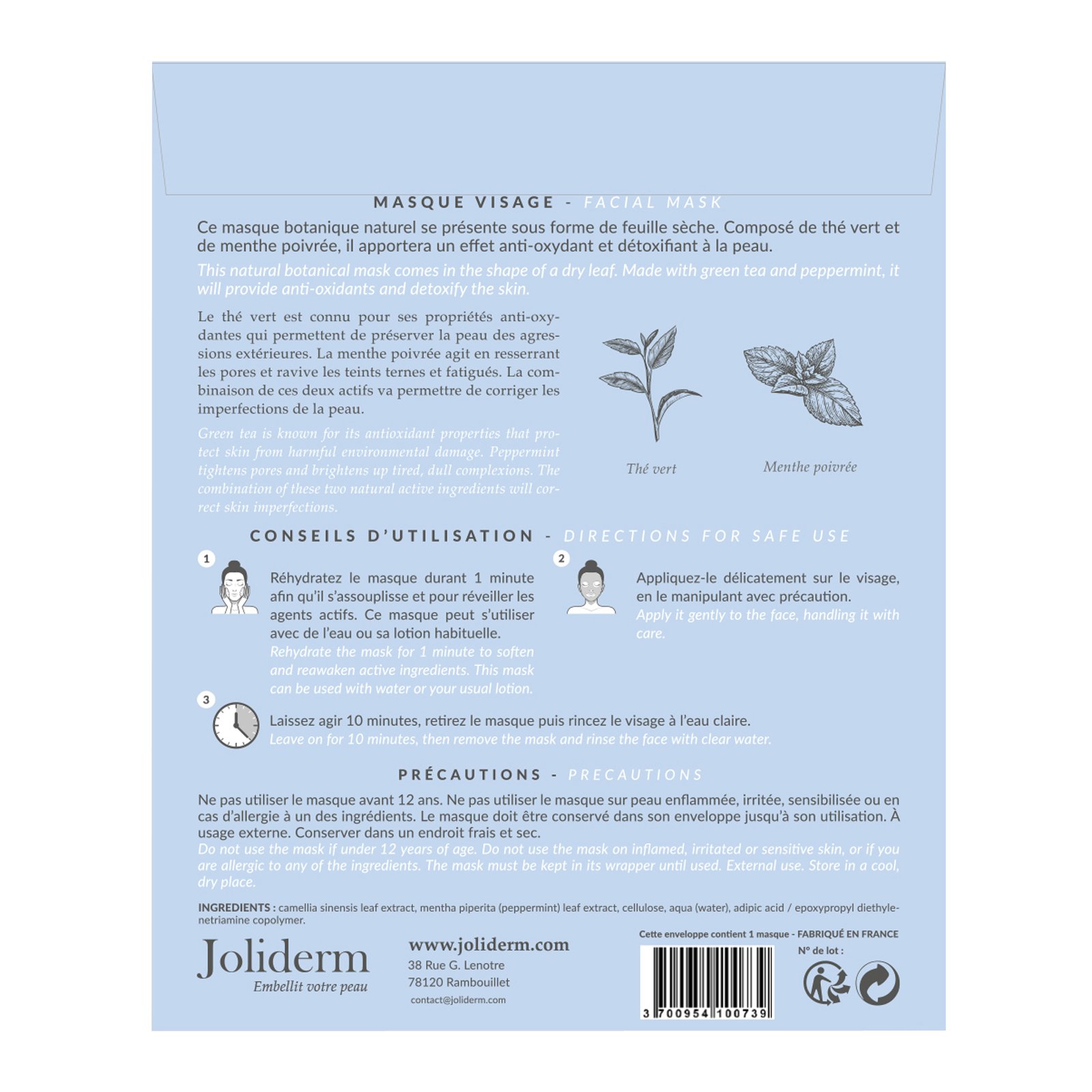 Masque visage détox JOLIDERM No color