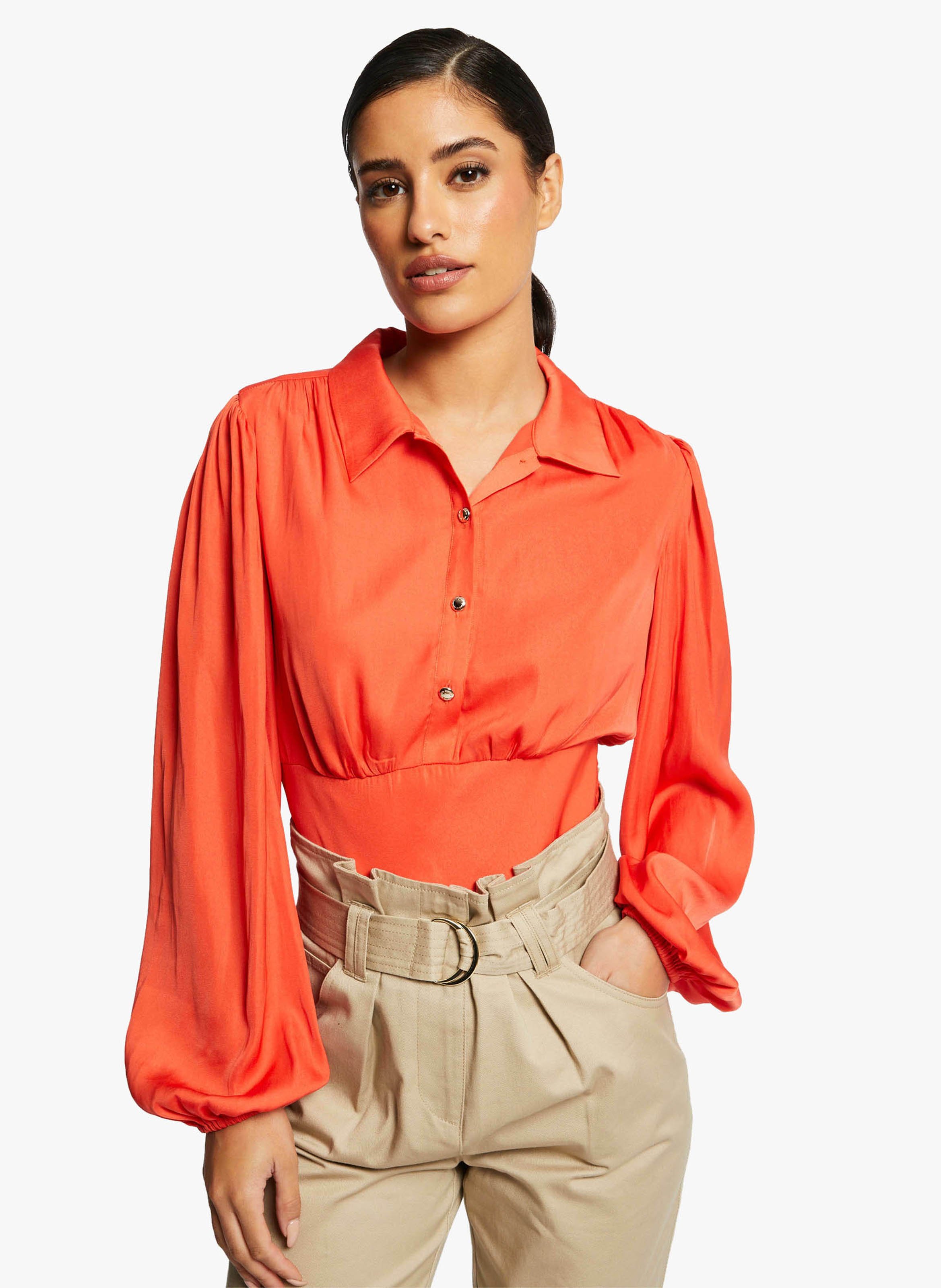 Blouse col chemise boutonn e Orange