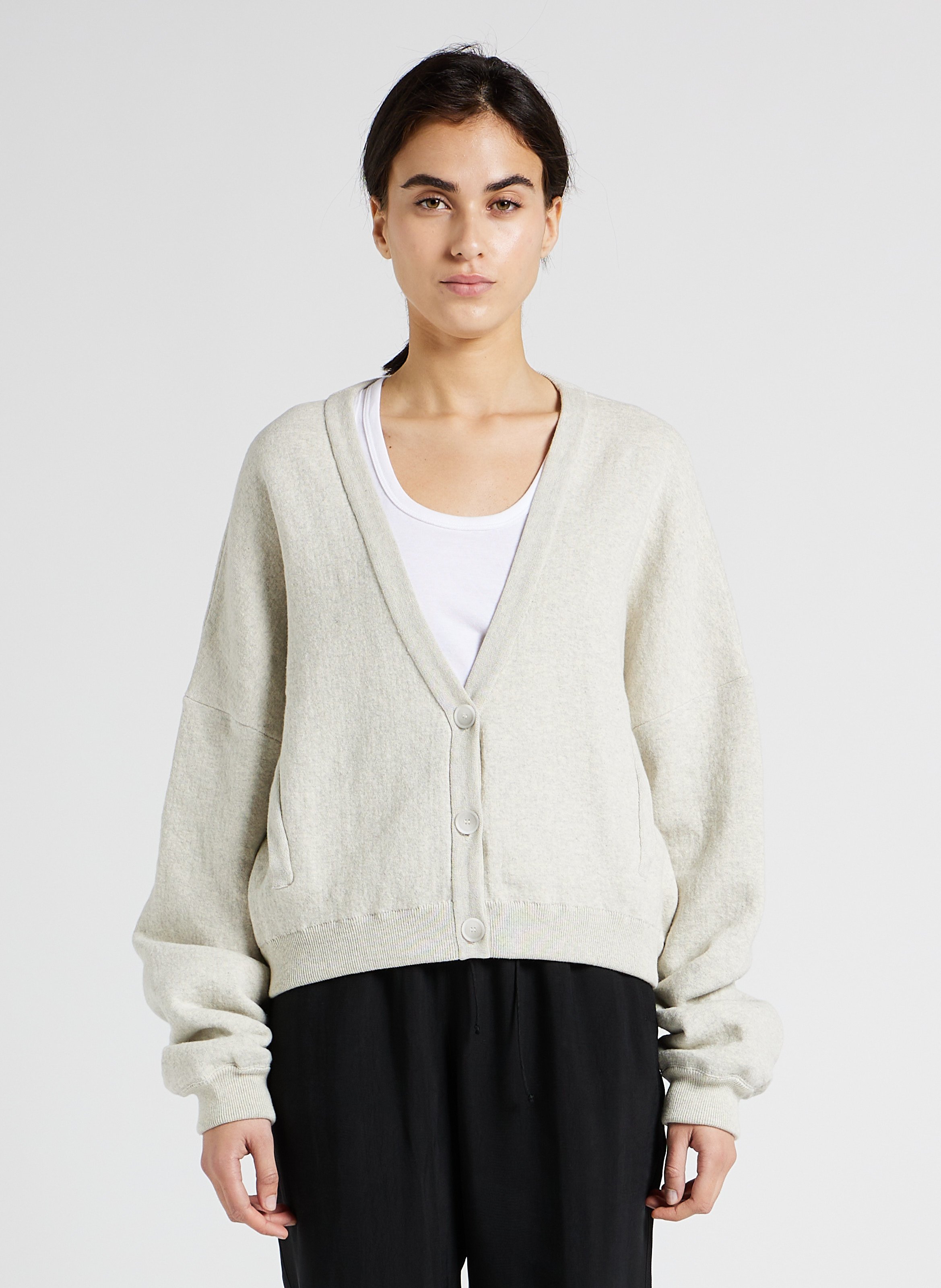 Loose-fit cotton-blend V-neck cardigan Grey