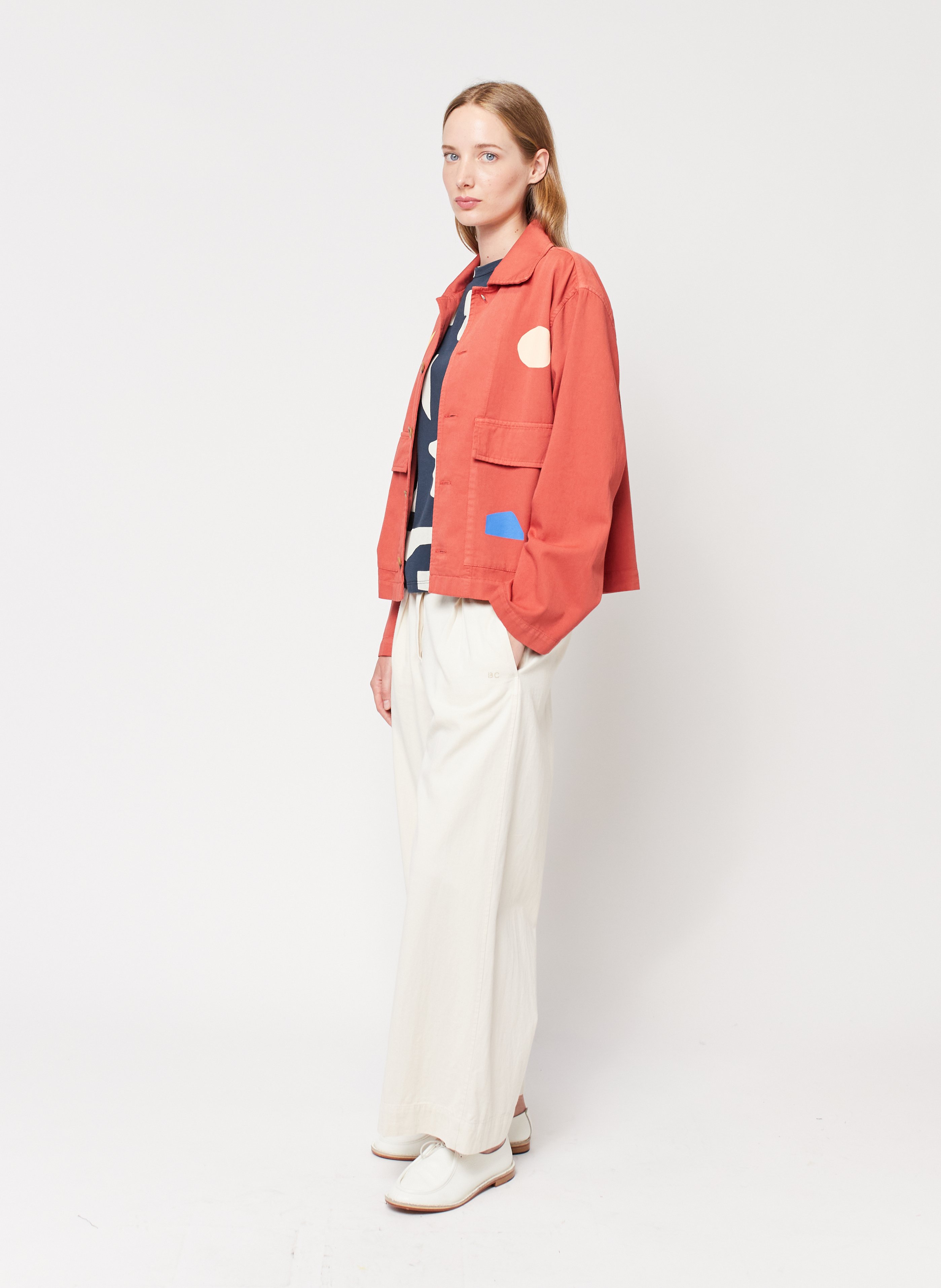 Straight cotton jacket with classic collar Red