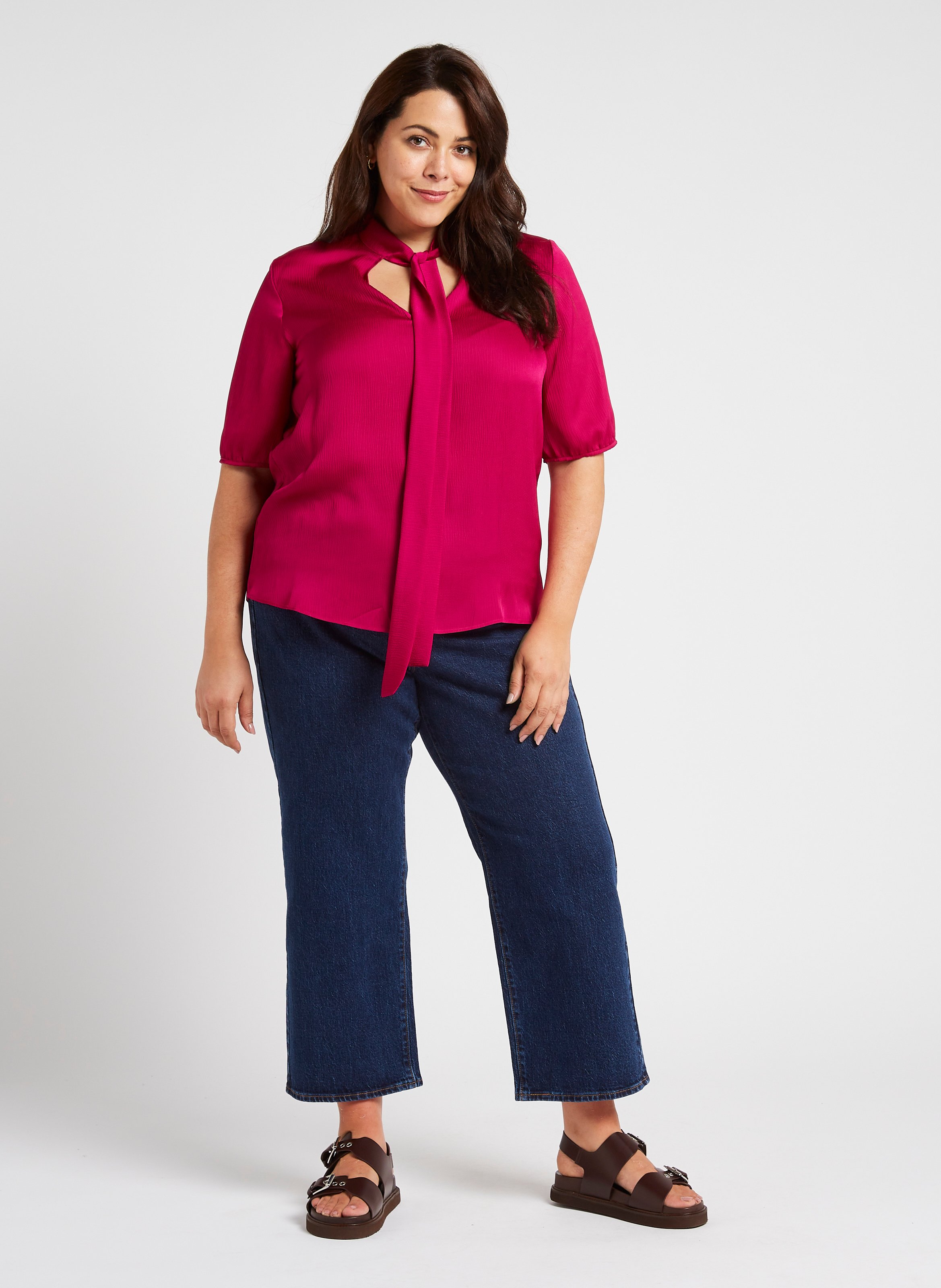 Loose-fit V-neck blouse with tie PERSONA by Marina Rinaldi Pink
