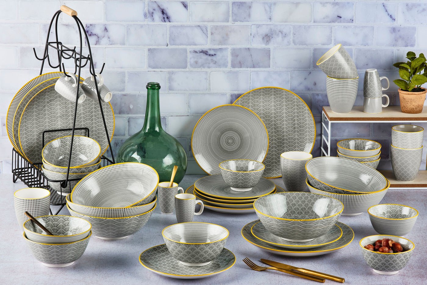 42-Piece Full Dinner Service BJORN Grey