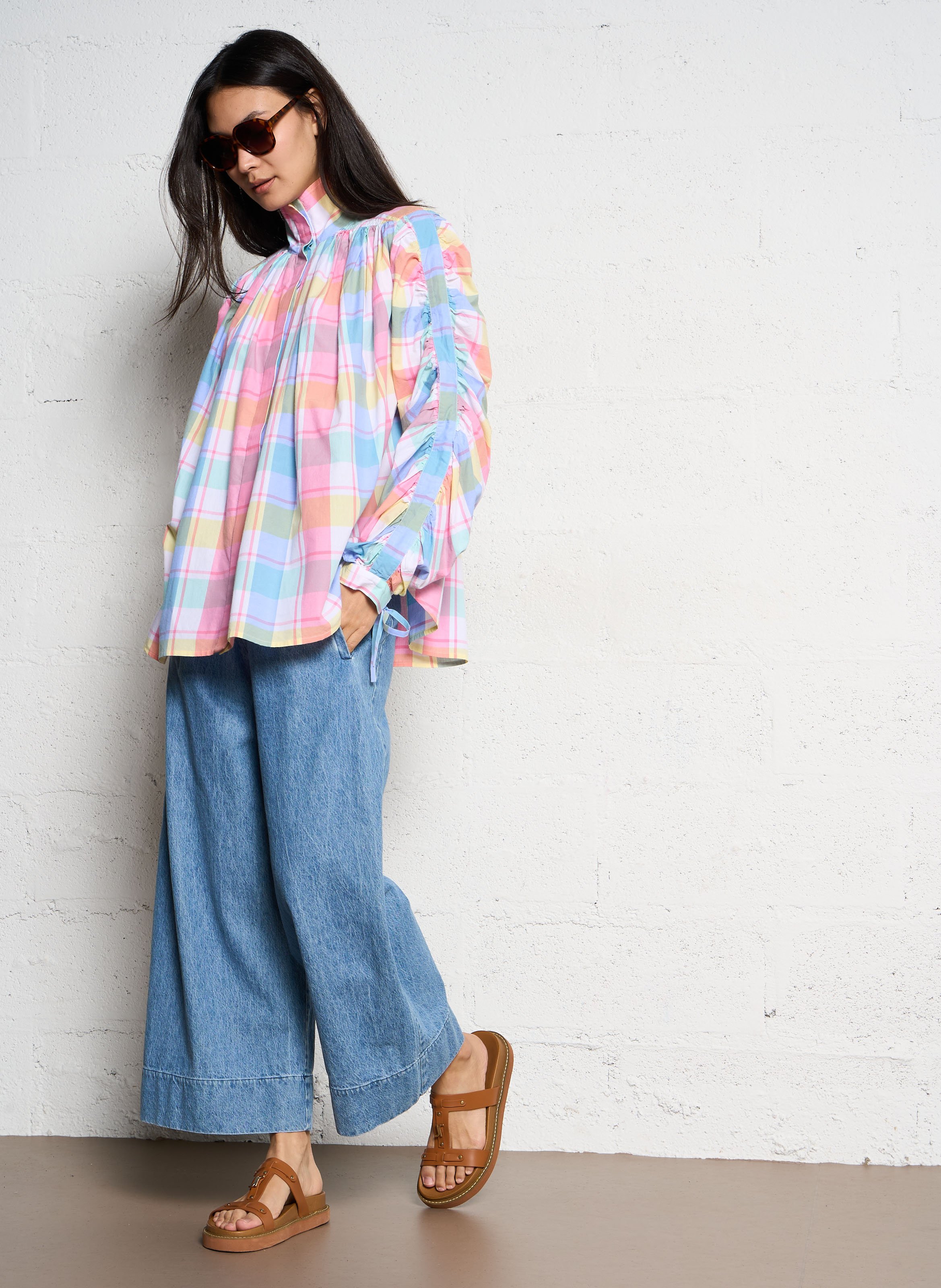 High-neck printed cotton blouse V DE VINSTER Multicolored