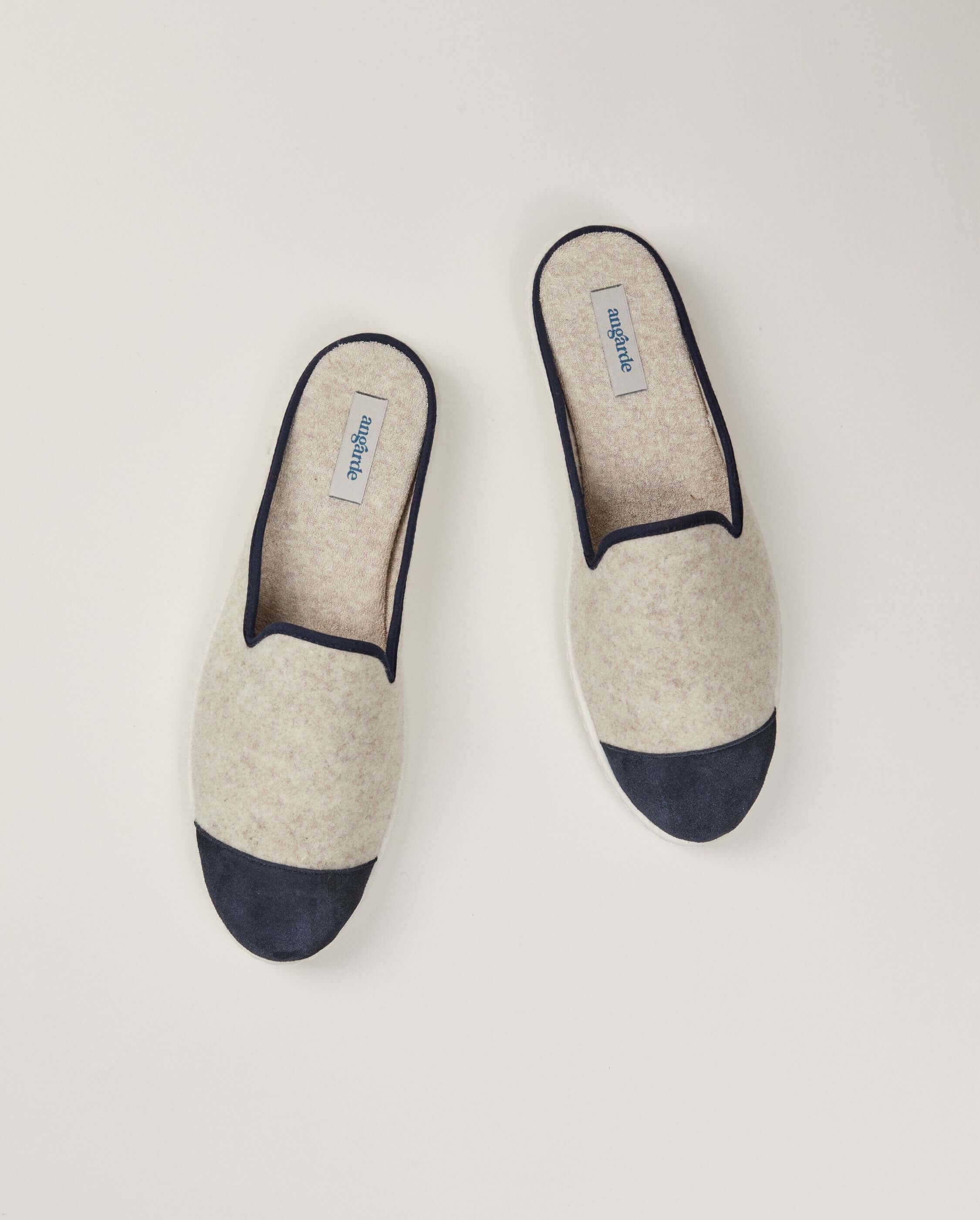 Mule homme laine, beige marine ANGARDE Beige