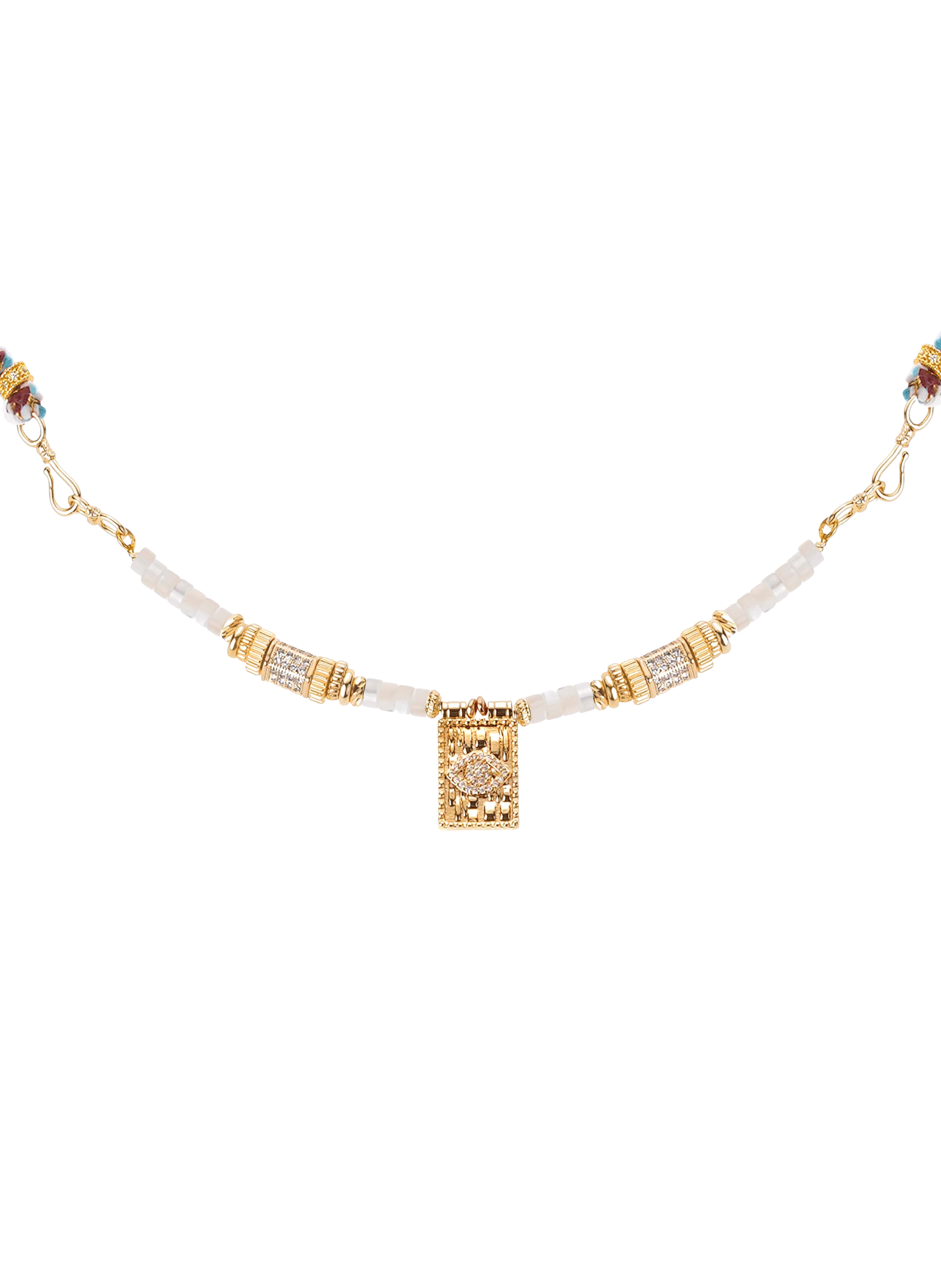 Long necklace with polyester cord and beads HIPANEMA White