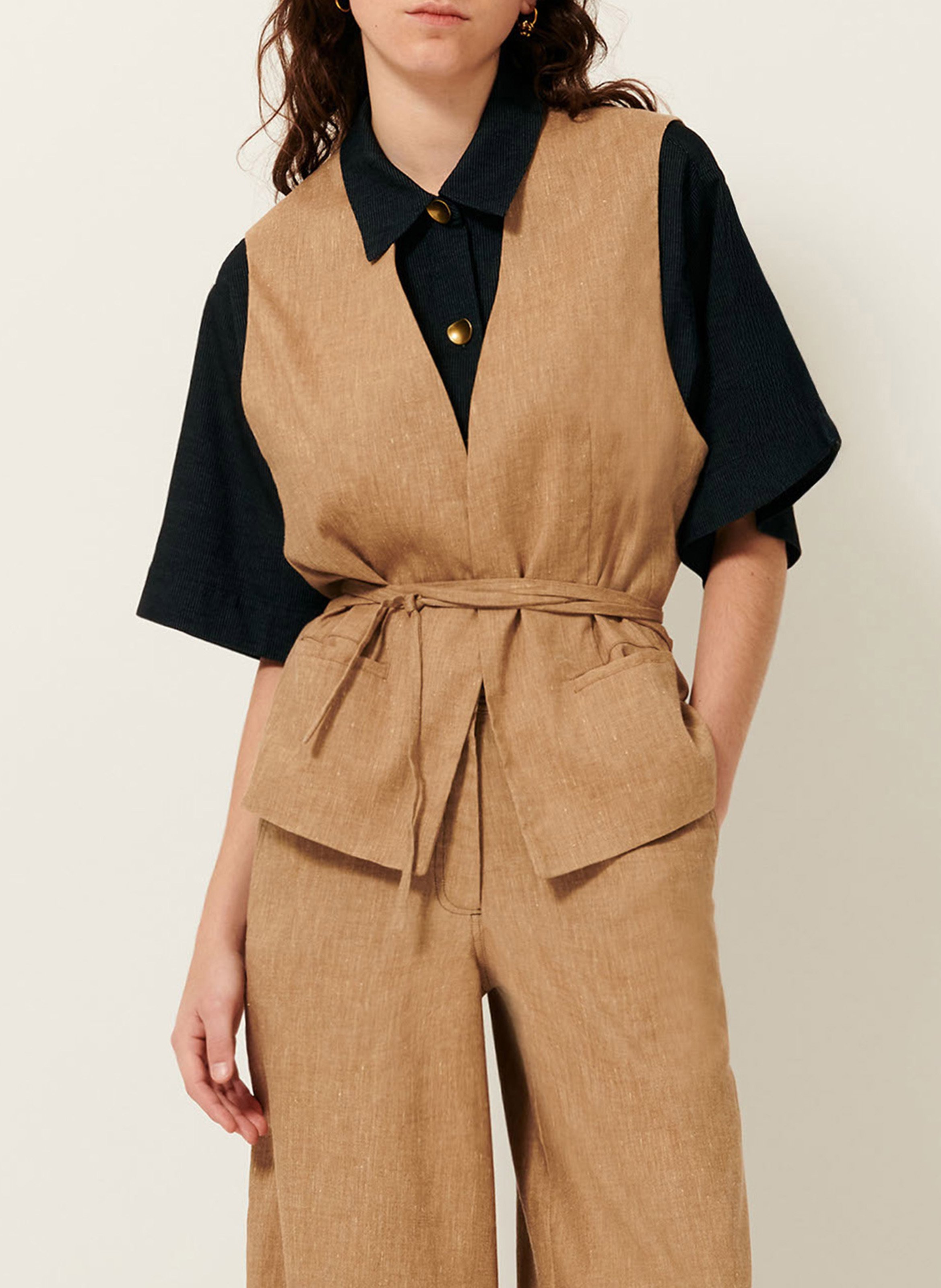 Straight linen-blend tailored jacket SESSUN Beige
