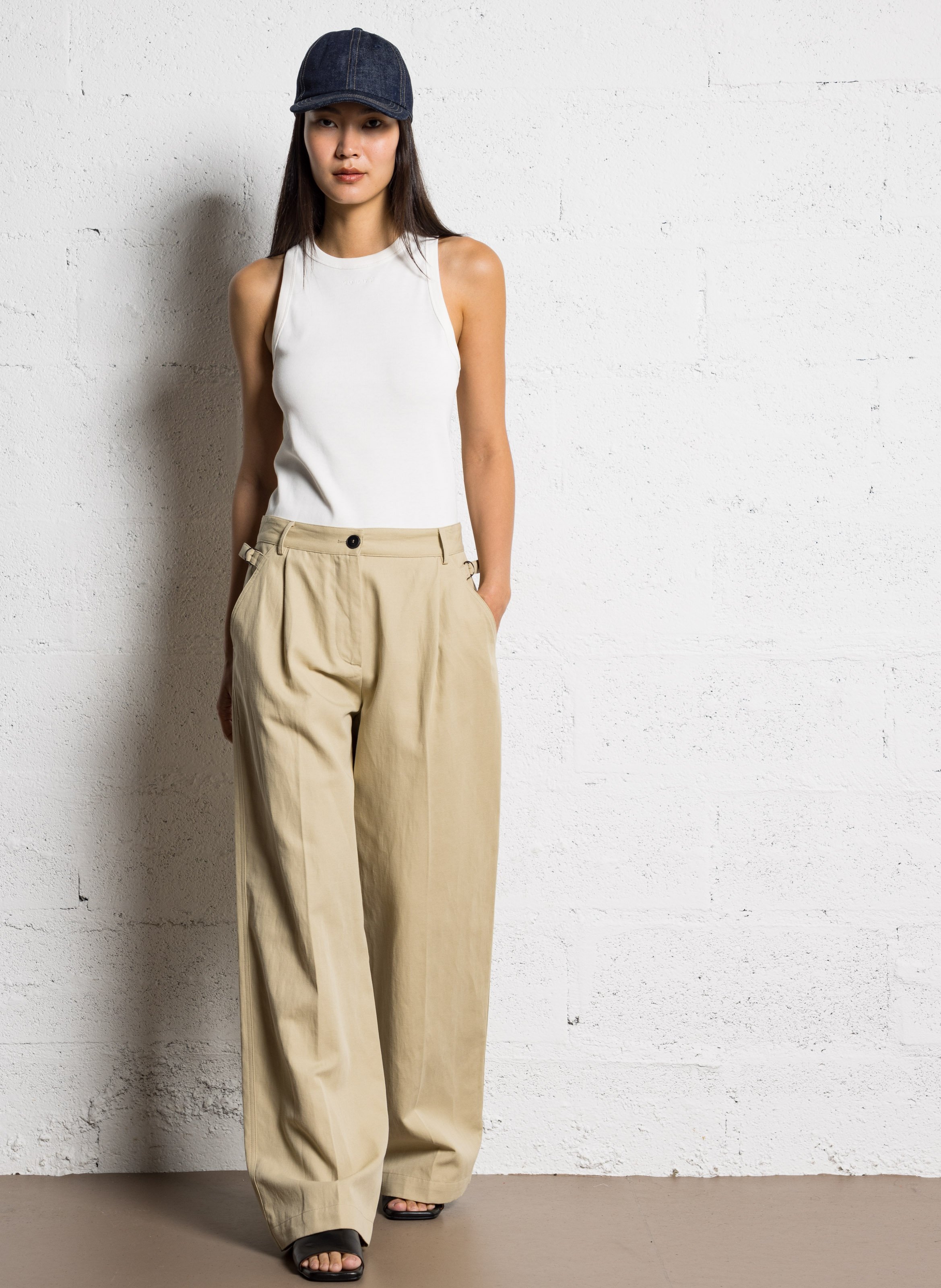 Pantalon large en coton et lin POMANDERE Beige