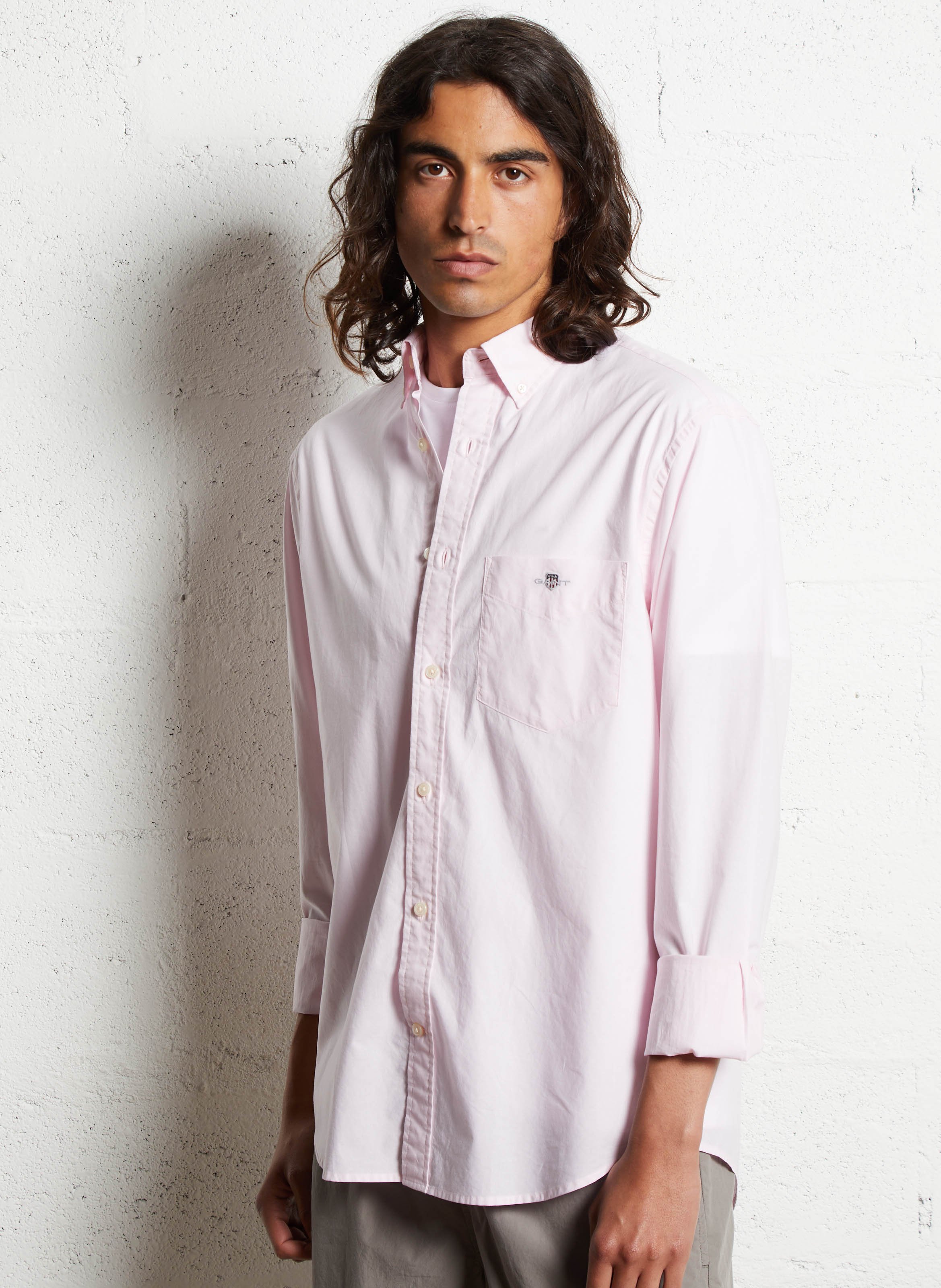 Straight-cut recycled cotton shirt with classic collar GANT Pink