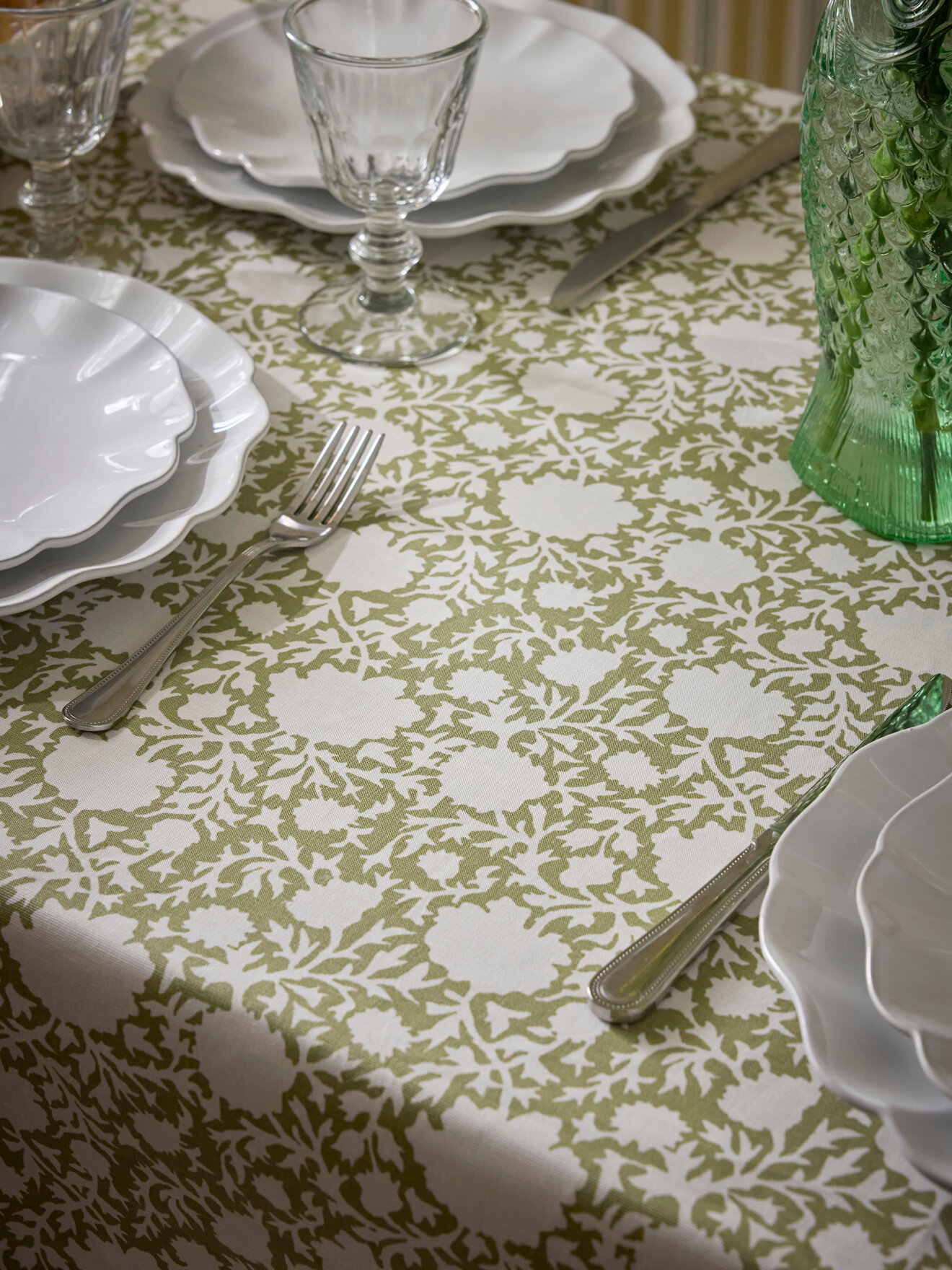 Glazed Jaipur cotton tablecloth CYRILLUS Green