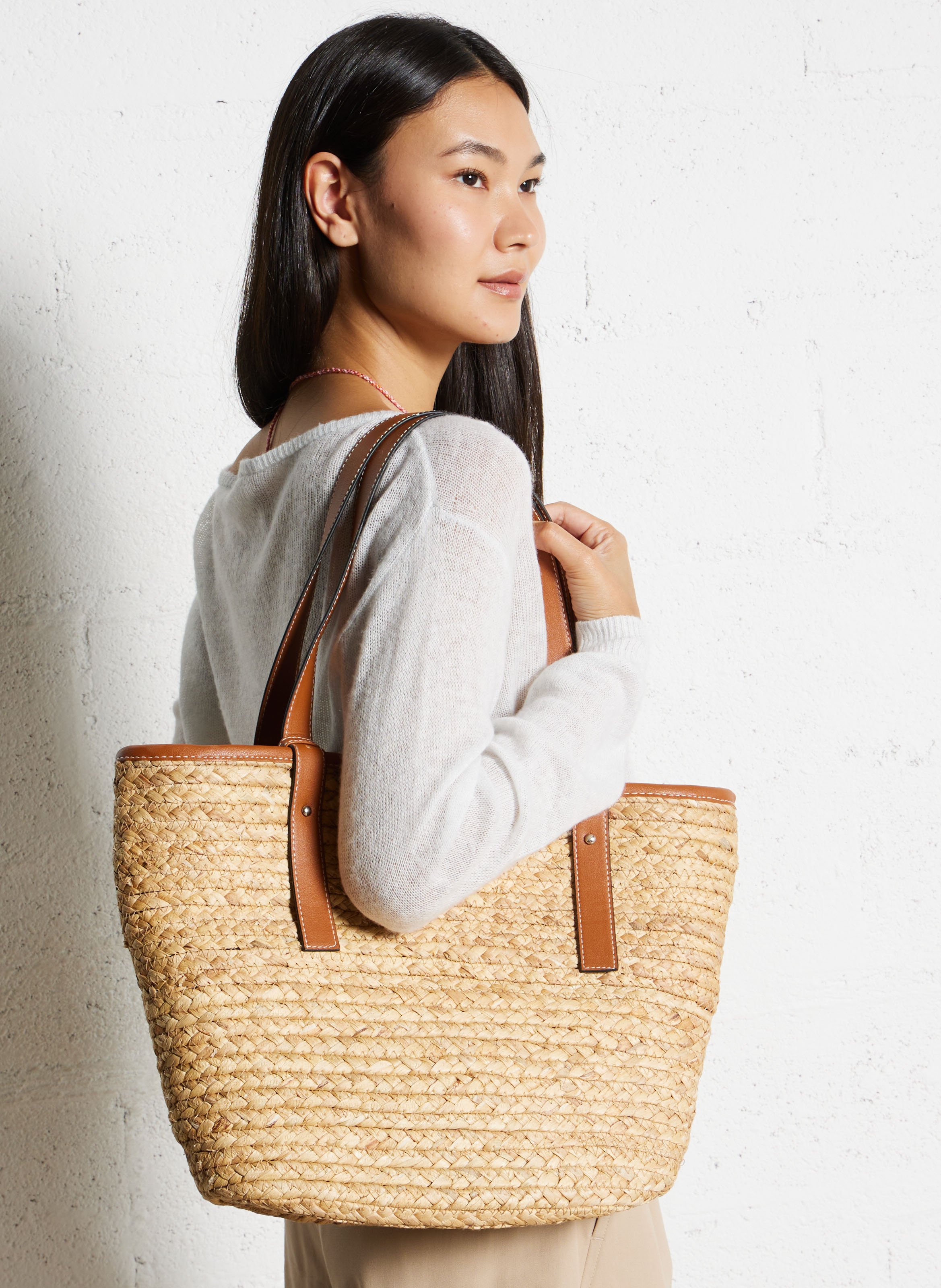 Straw tote bag PIECES Beige