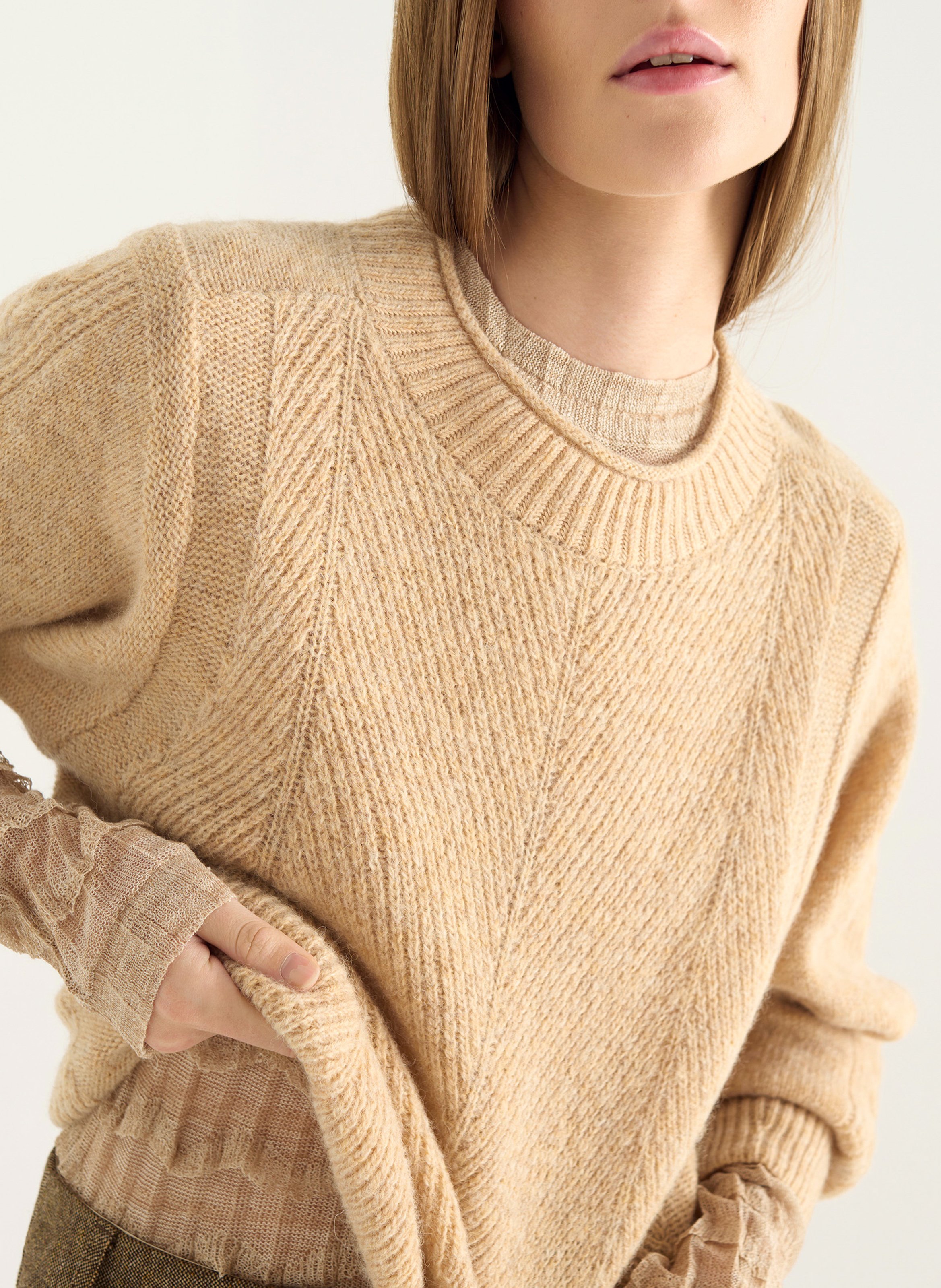 Pull droit col rond en laine COTELAC Blanc