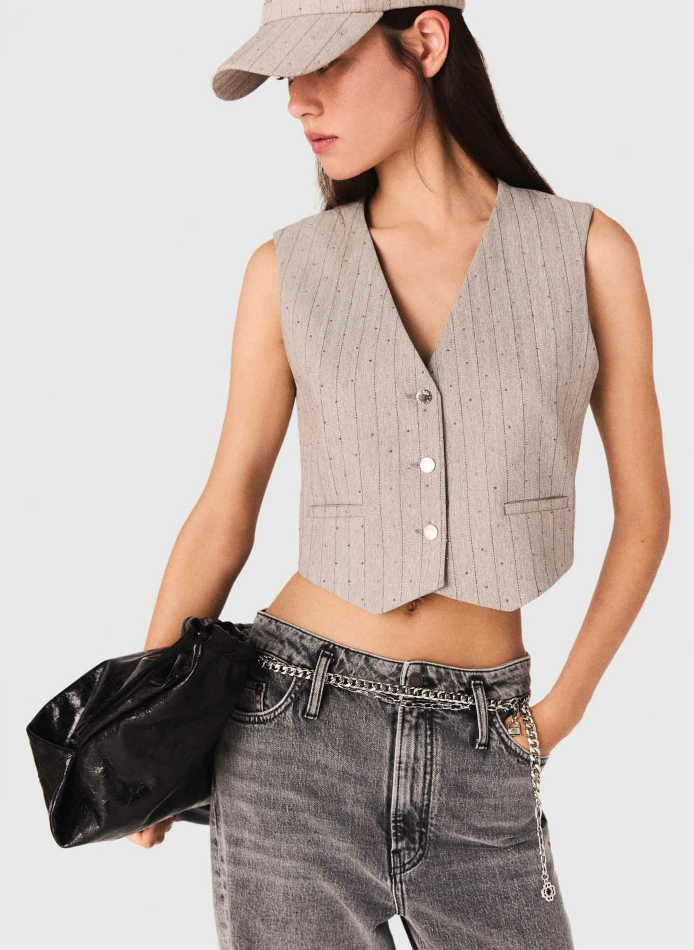 Aansluitend gestreept vest MAJE Grijs