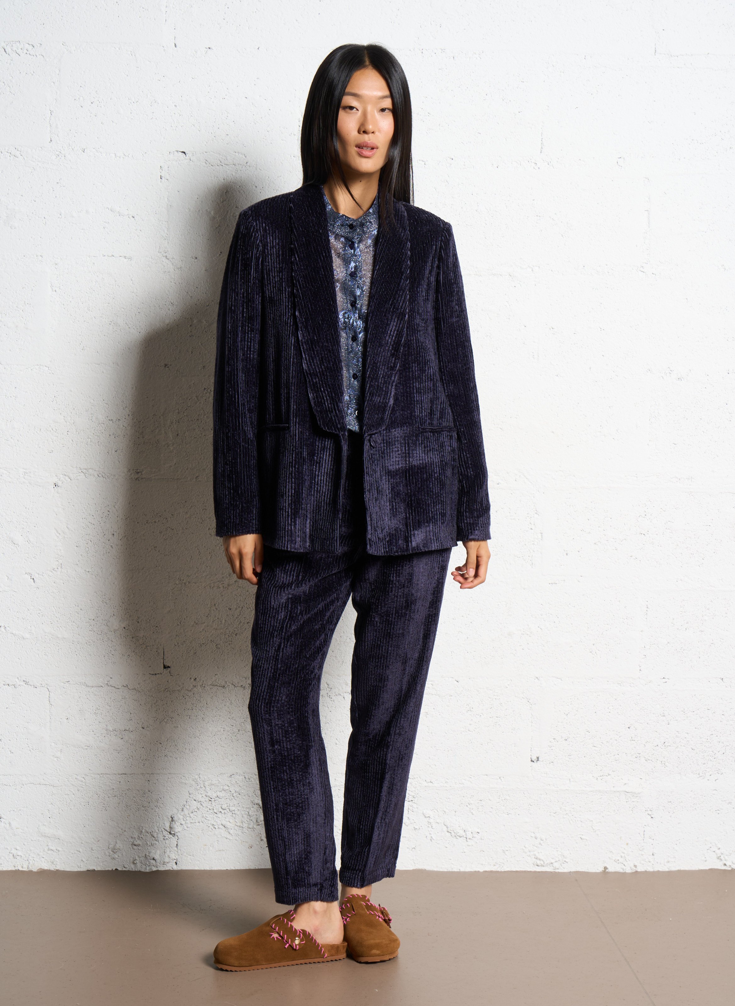 Pantalon droit en velours côtelé MOMONI Bleu