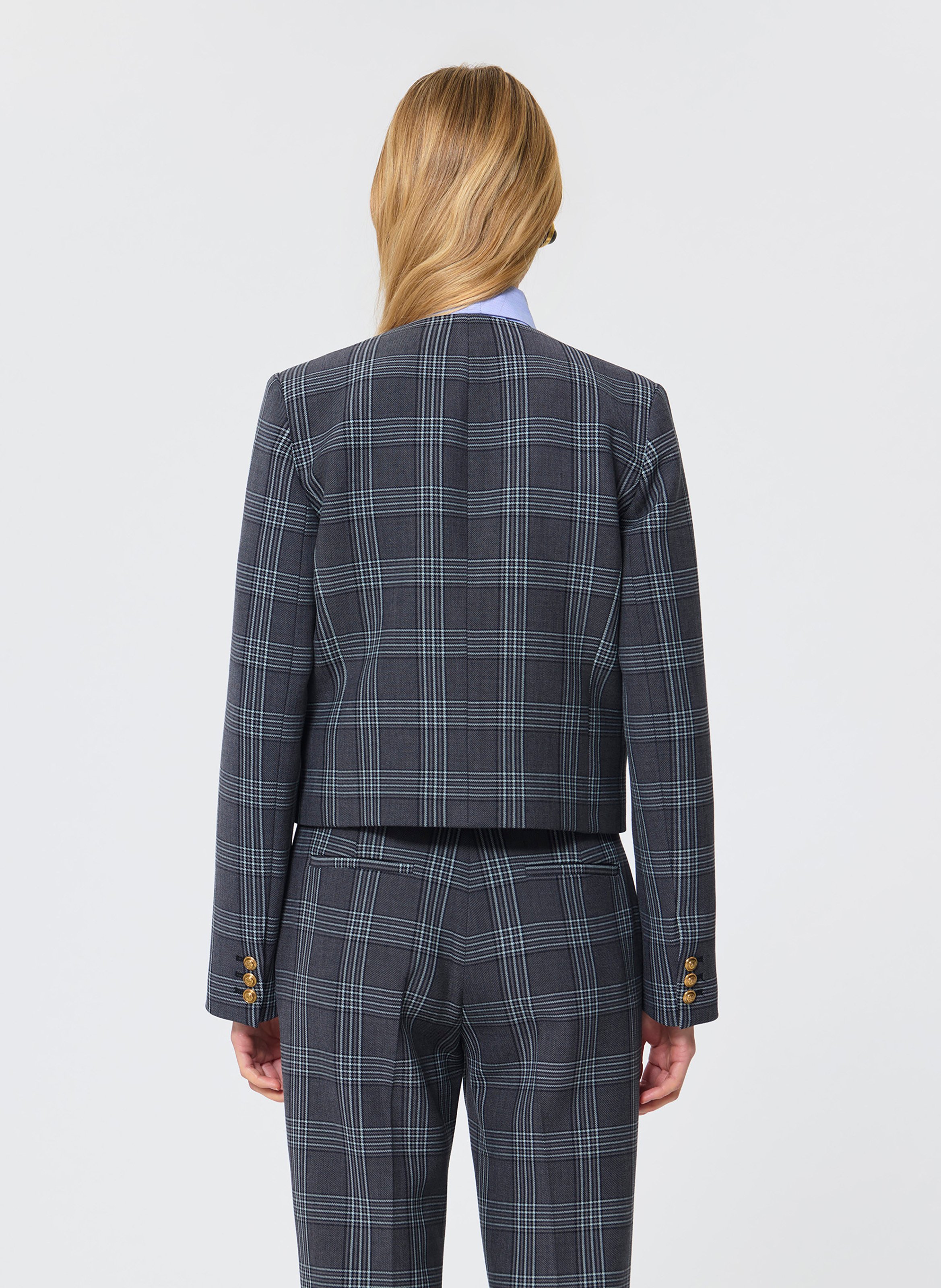 Round neck checkered print jacket TARA JARMON Grey