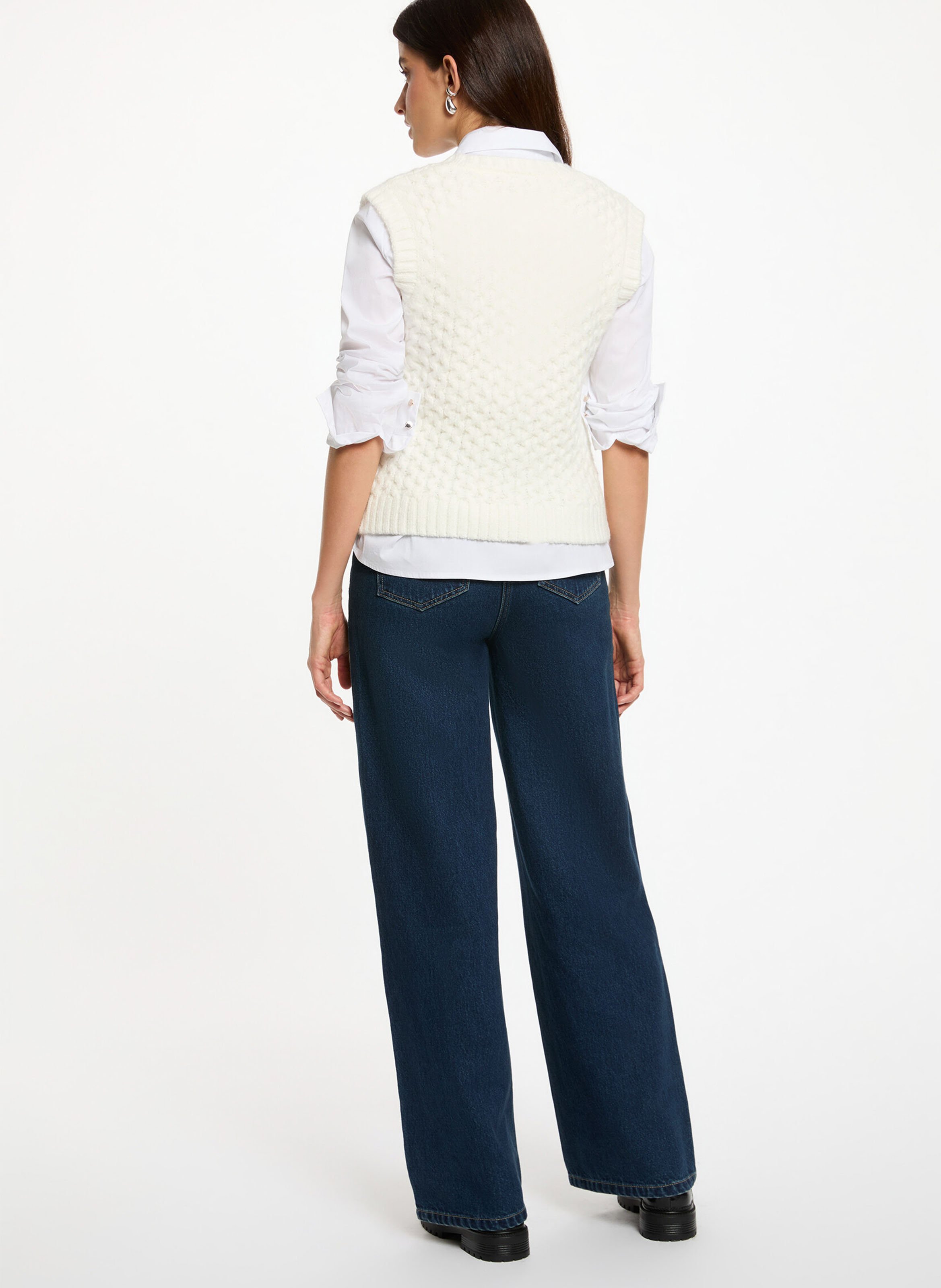 Ärmelloses Top mit Strass in Uni-Farbe Weiss