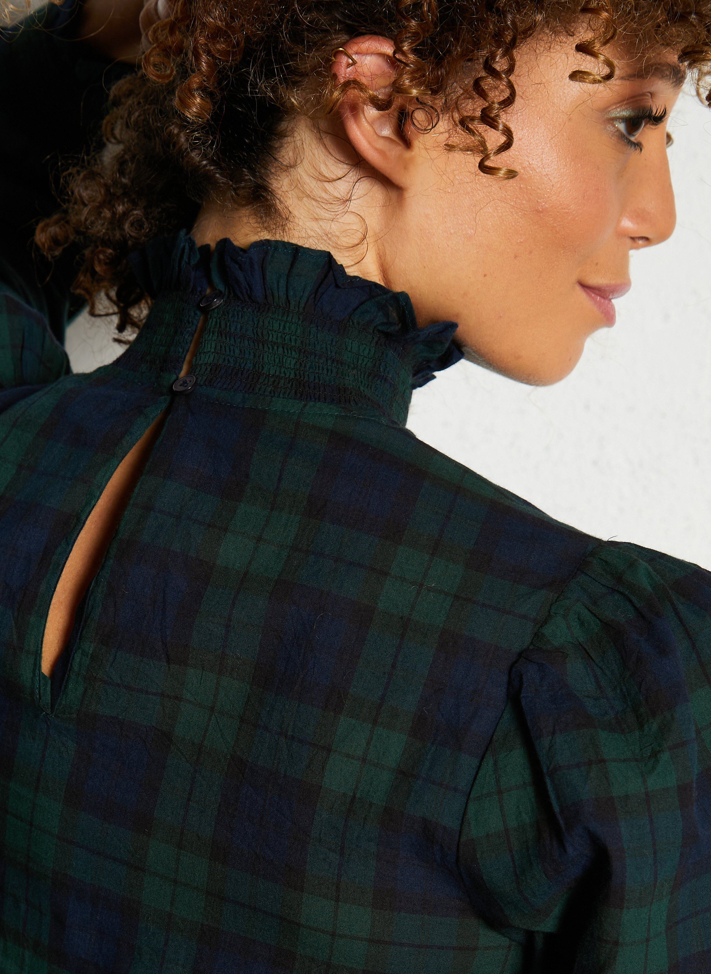 Straight high-neck cotton blouse PETITE MENDIGOTE Blue