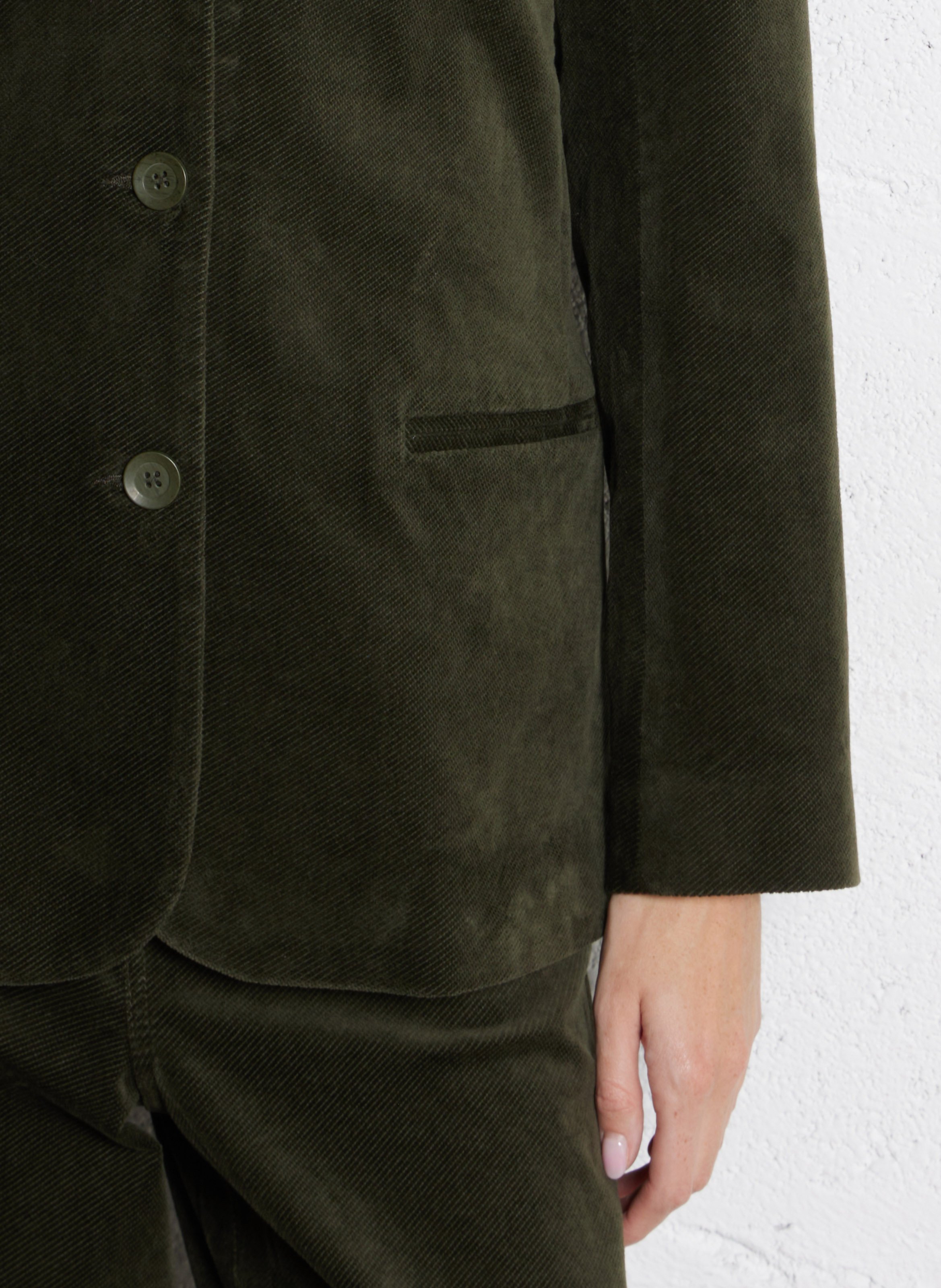 Veste droite col tailleur en velours côtelé BENSIMON Kaki