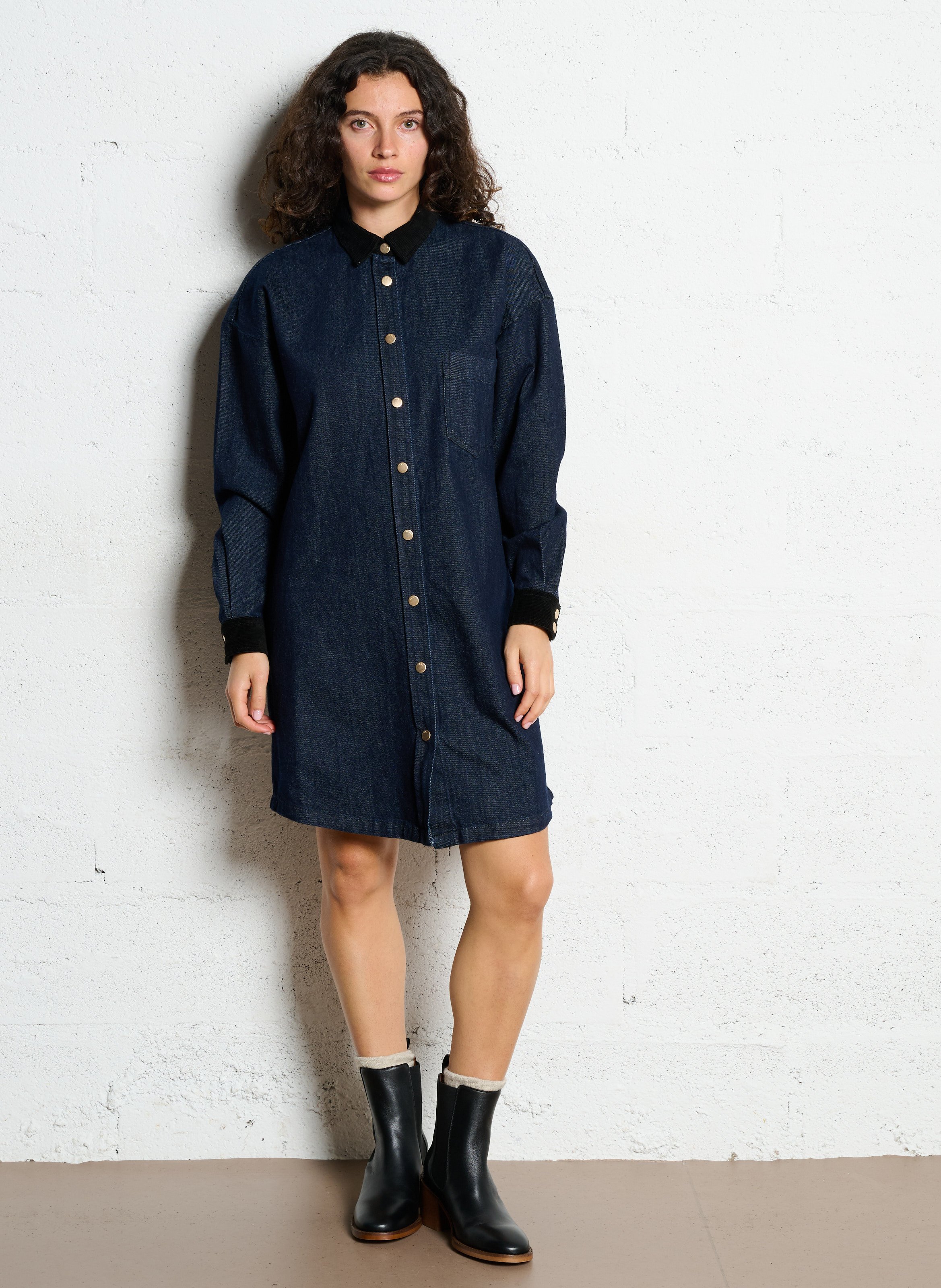 Short dress with classic collar in cotton IKKS Blue