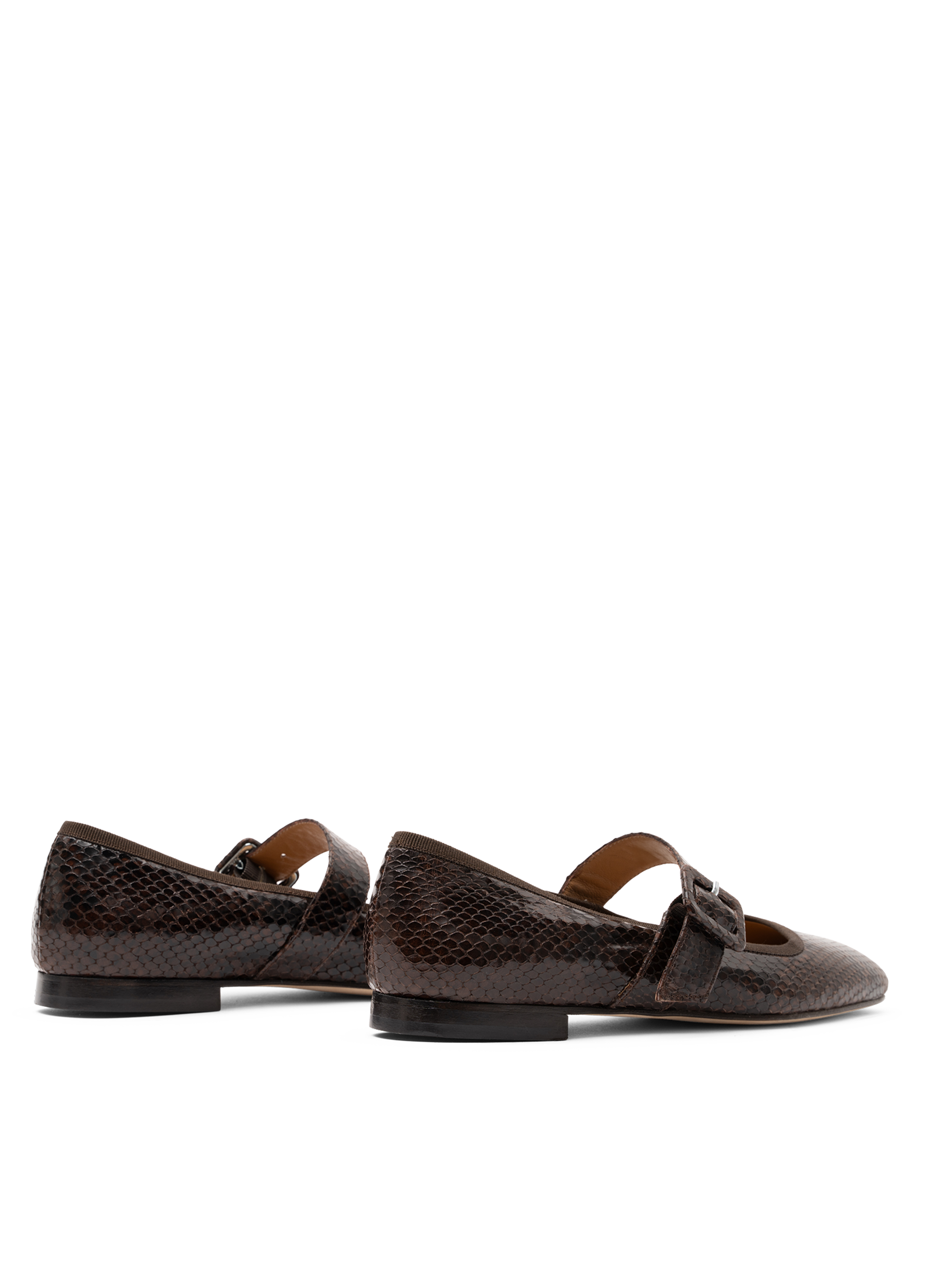 Printed espresso leather ballerina flats PARALLELE PARIS Brown