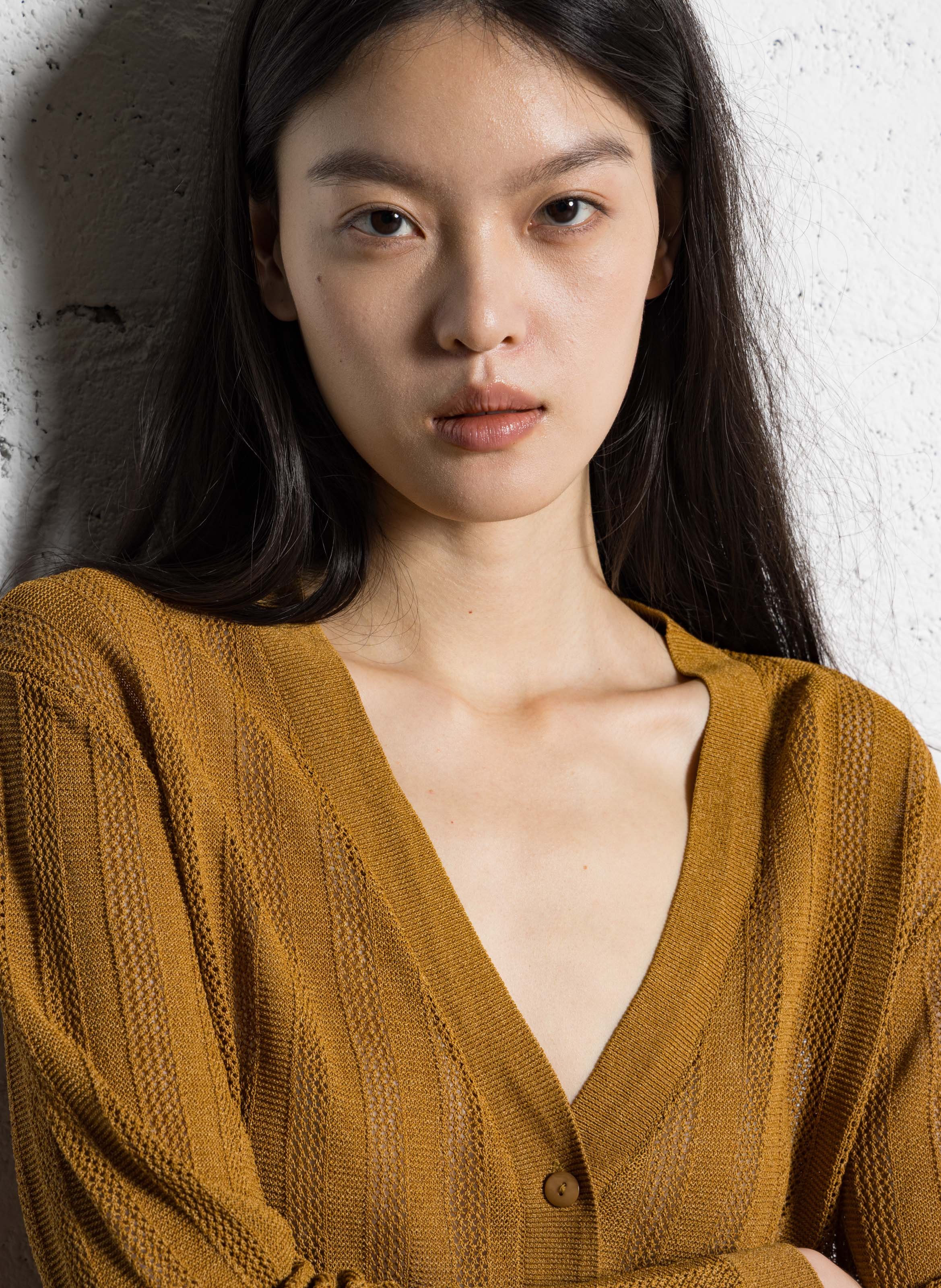 Recht, gebreid vest met ajourmotiefje NICE THINGS Beige