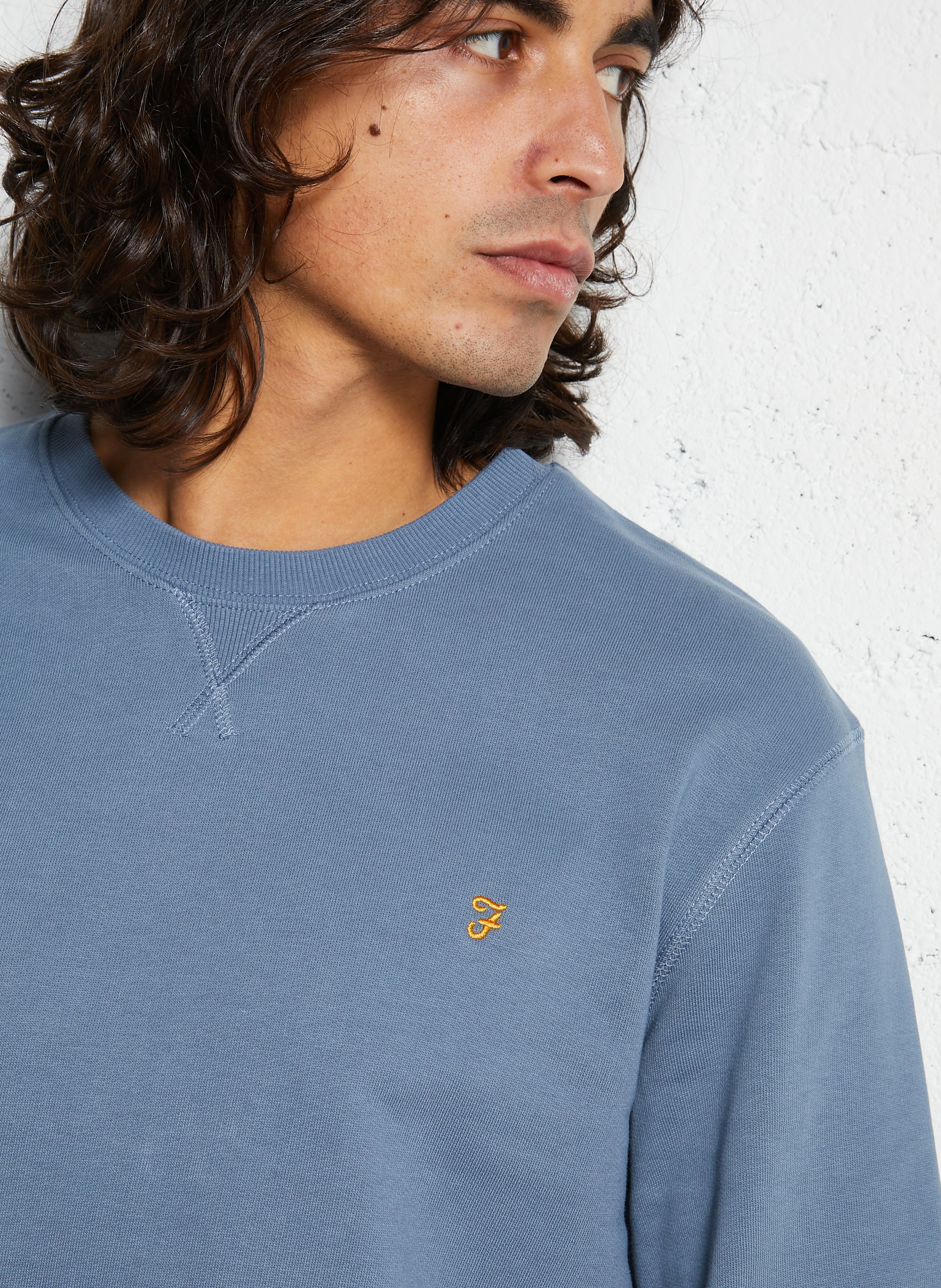 Sweat droit col rond en coton bio FARAH Bleu