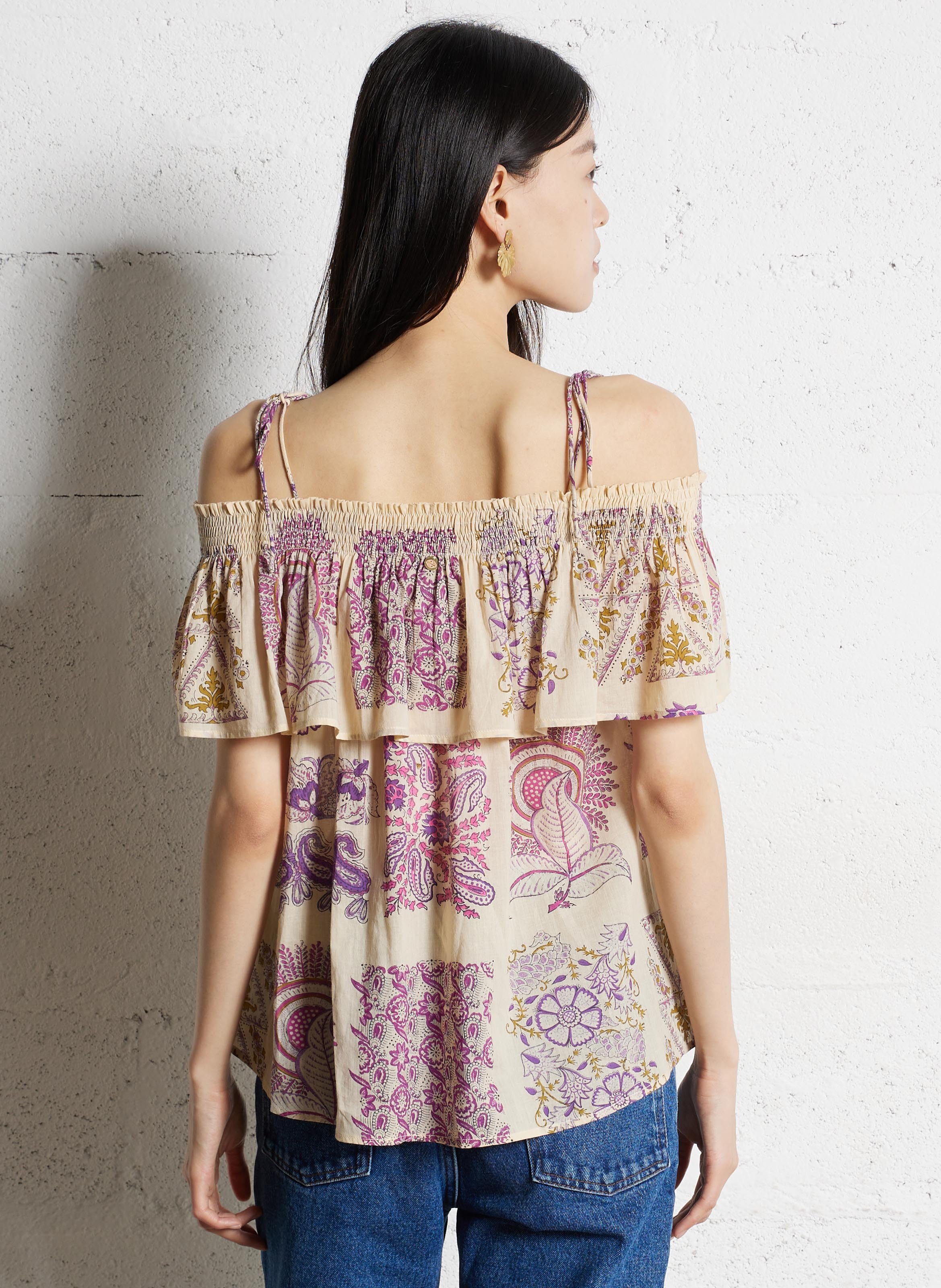 Top con spalline stampate a balze ANTIK BATIK Beige