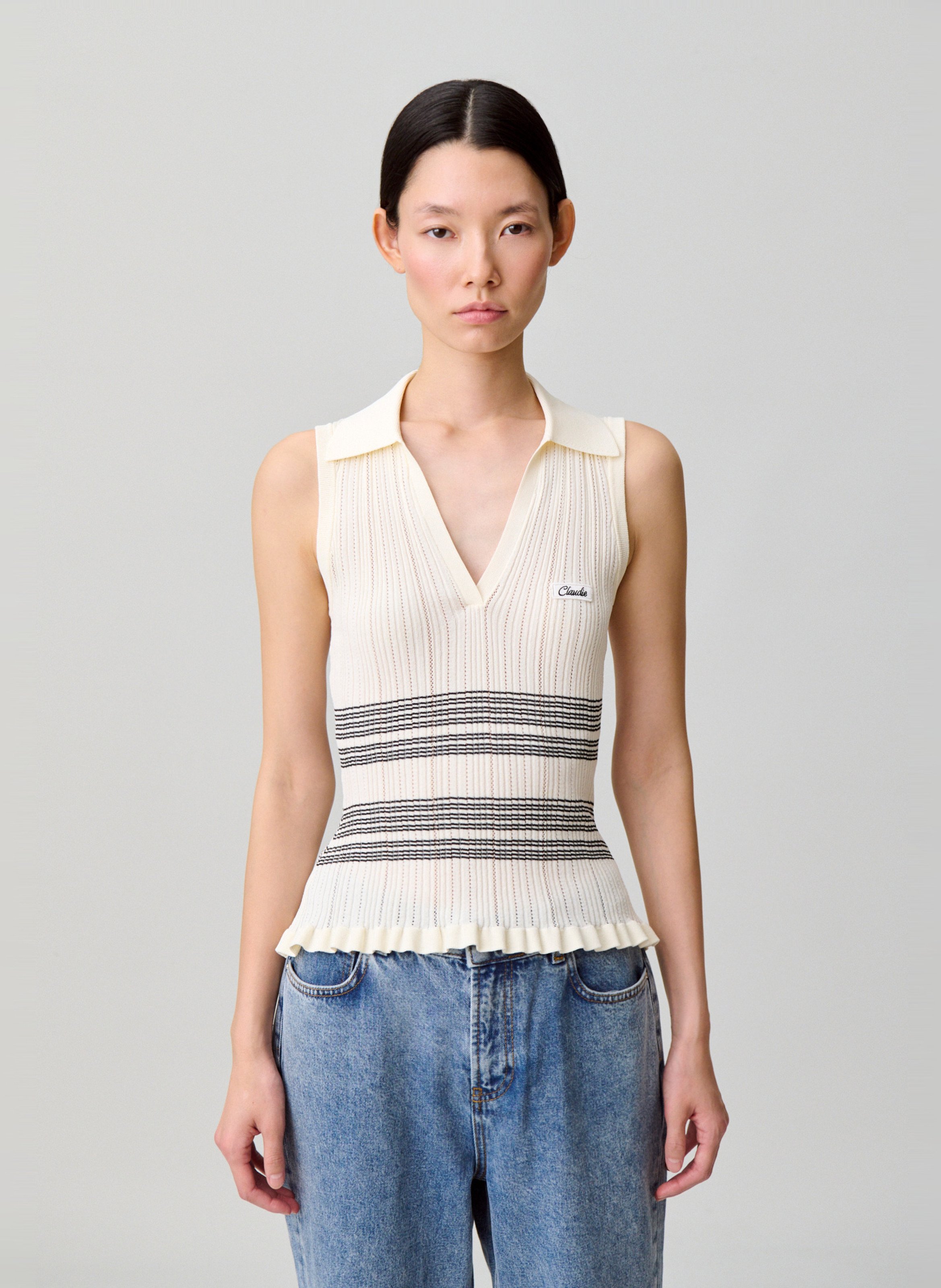 Ribbed V-neck Fitted Top CLAUDIE PIERLOT Multicolored