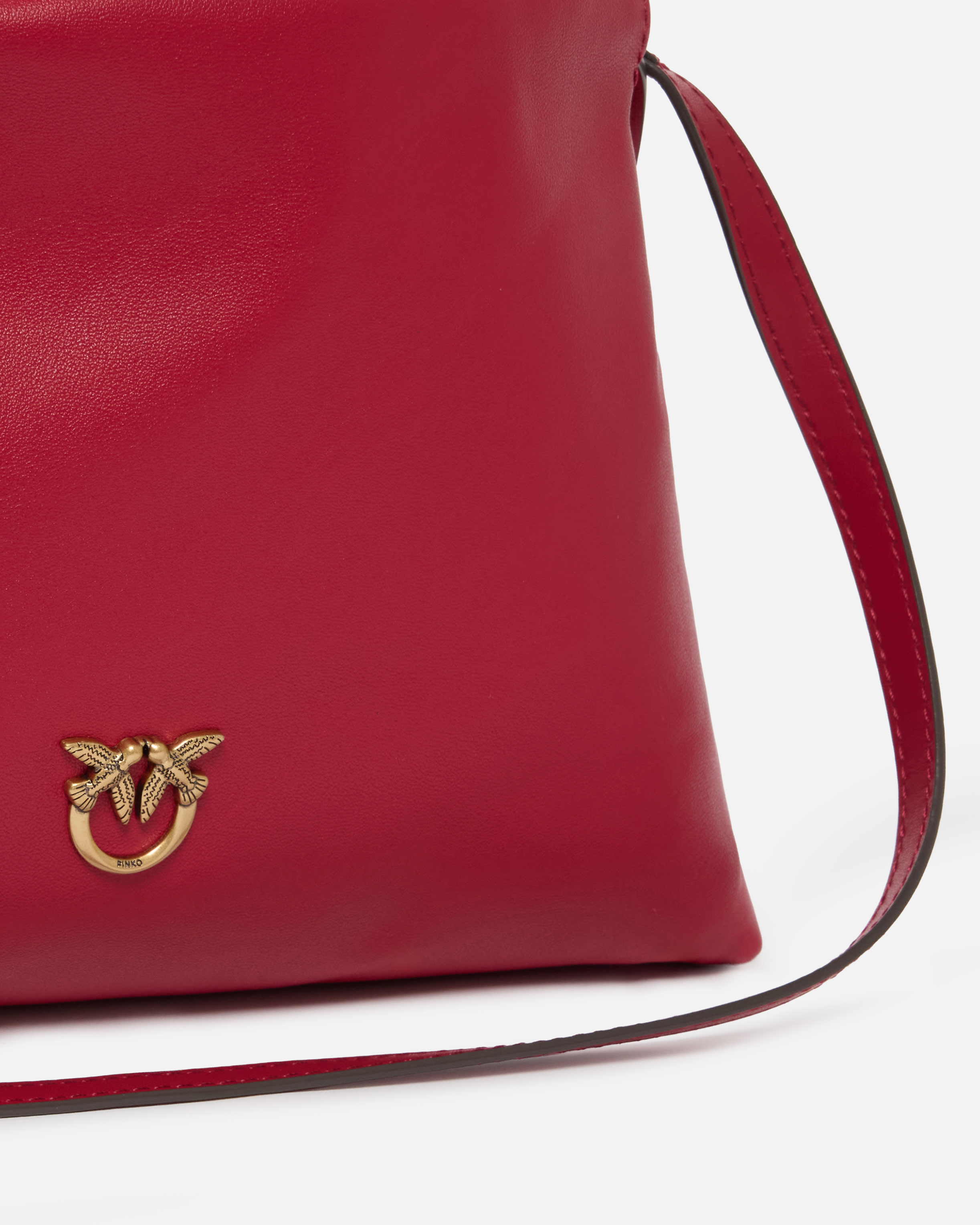 Small leather shoulder bag with drawstring Red