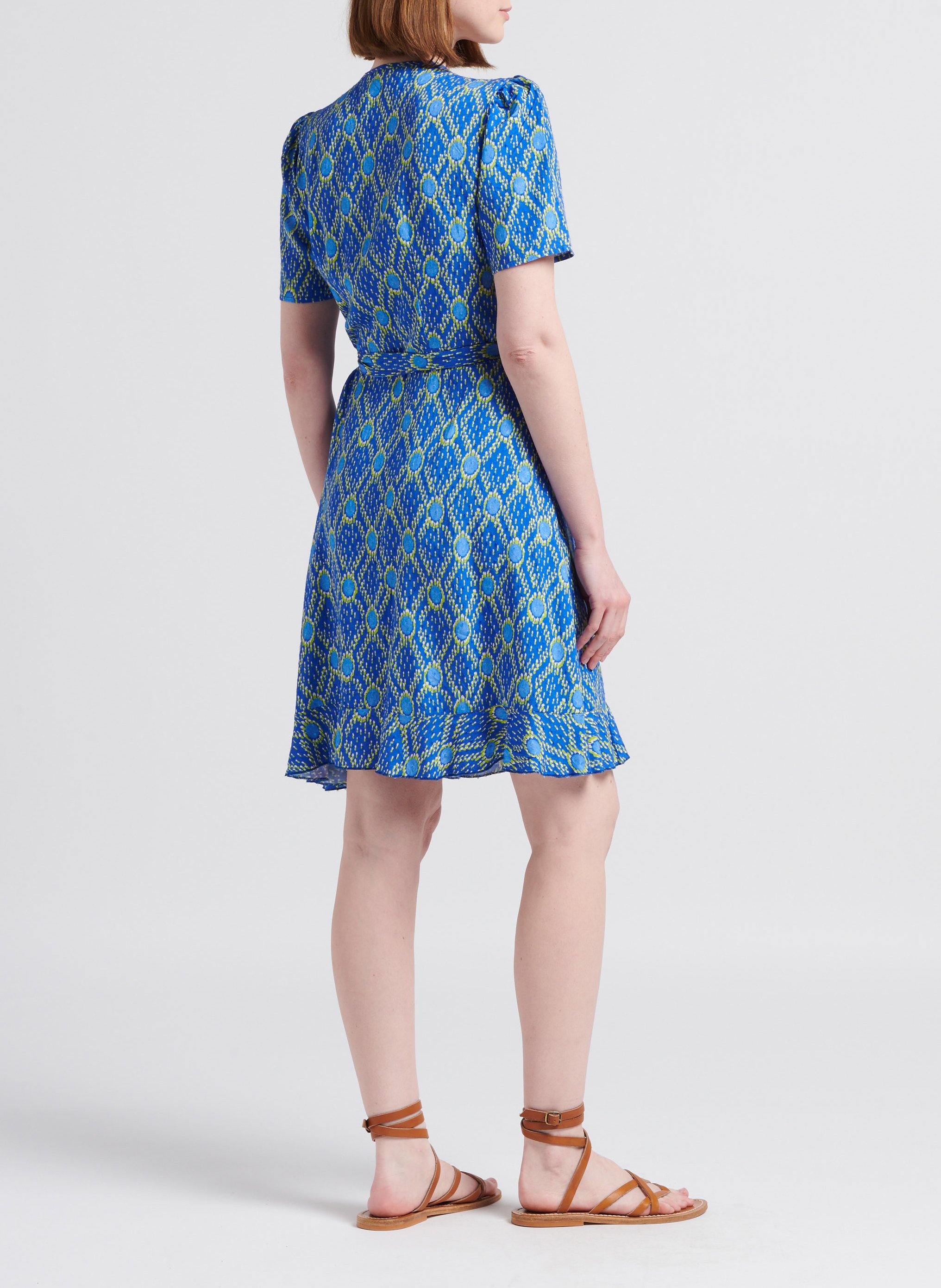Korte wikkeljurk met print LA PETITE ETOILE Blauw