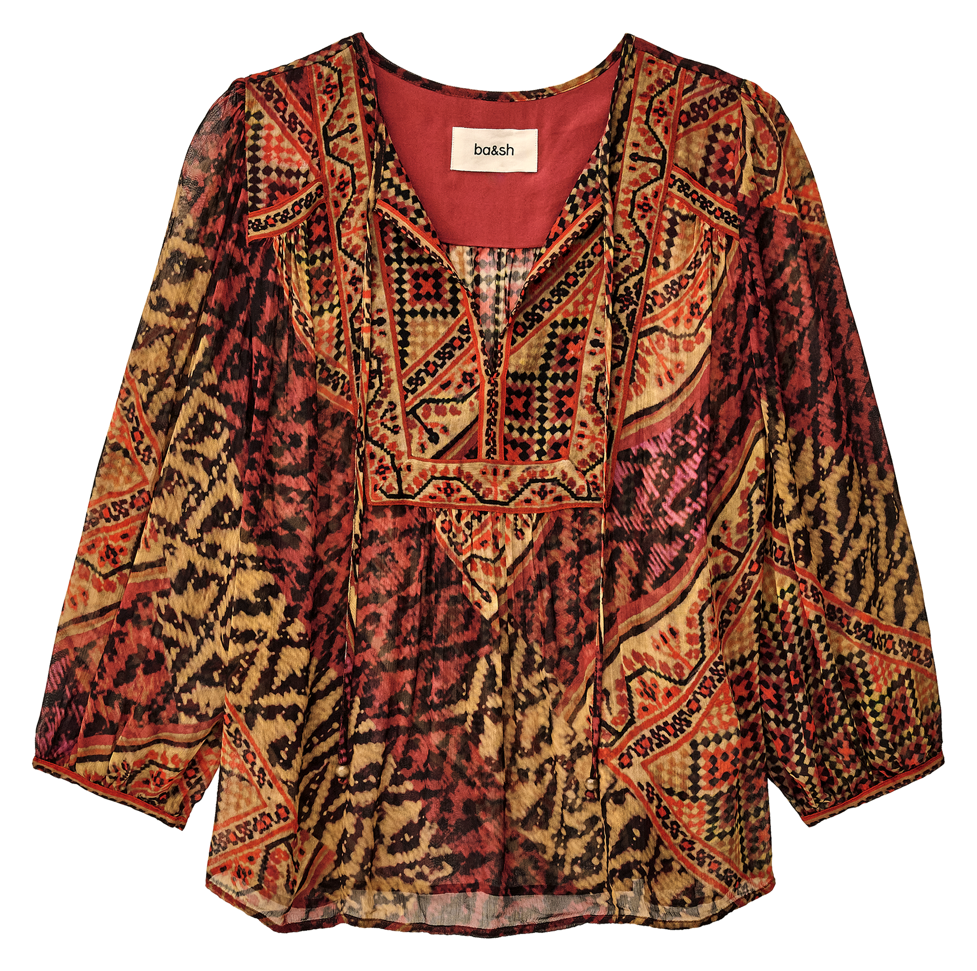 Top droit col tunisien imprimé BA&SH Rouge