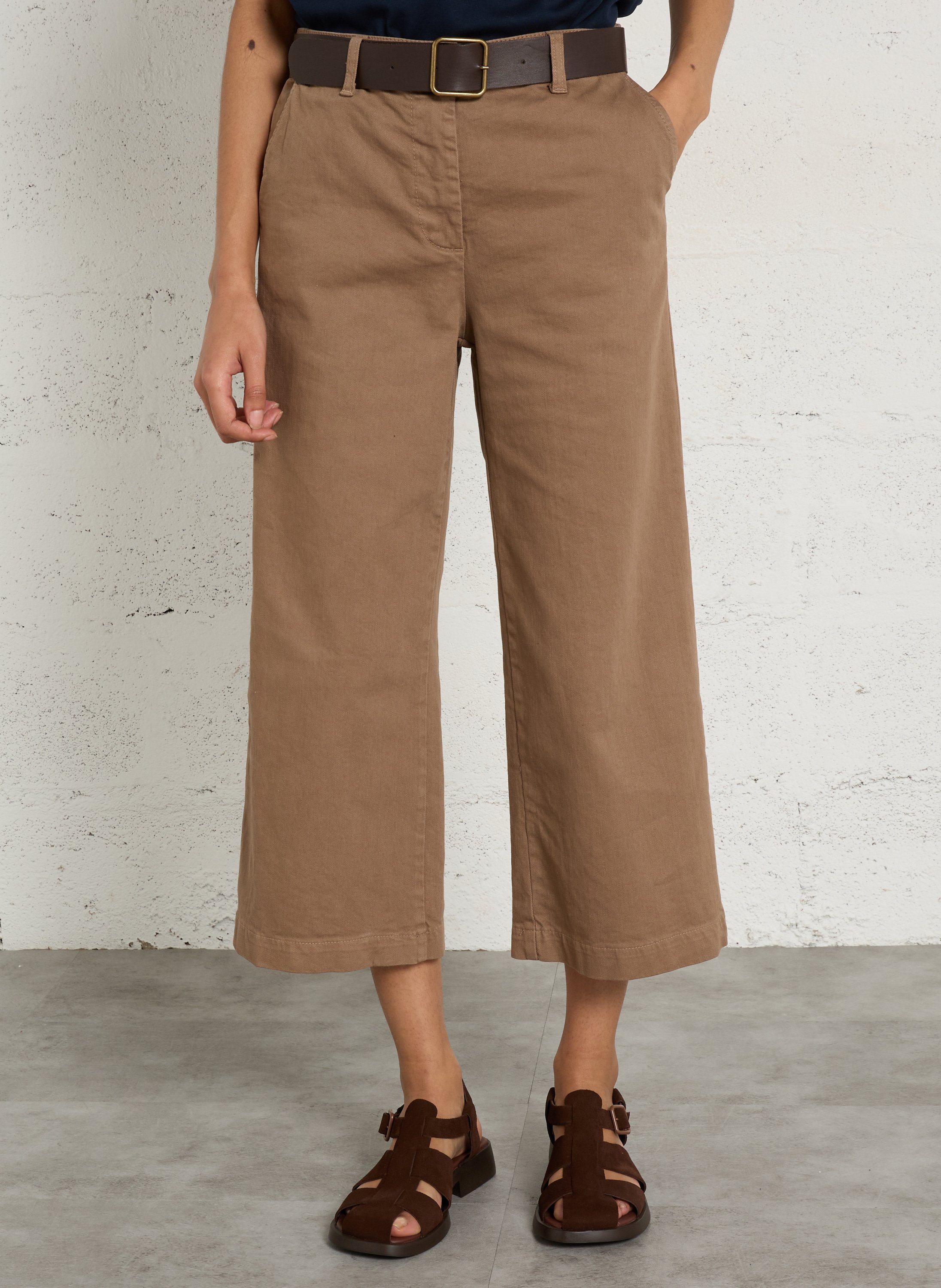High-waisted cropped cotton-blend jeans PLEASE Brown