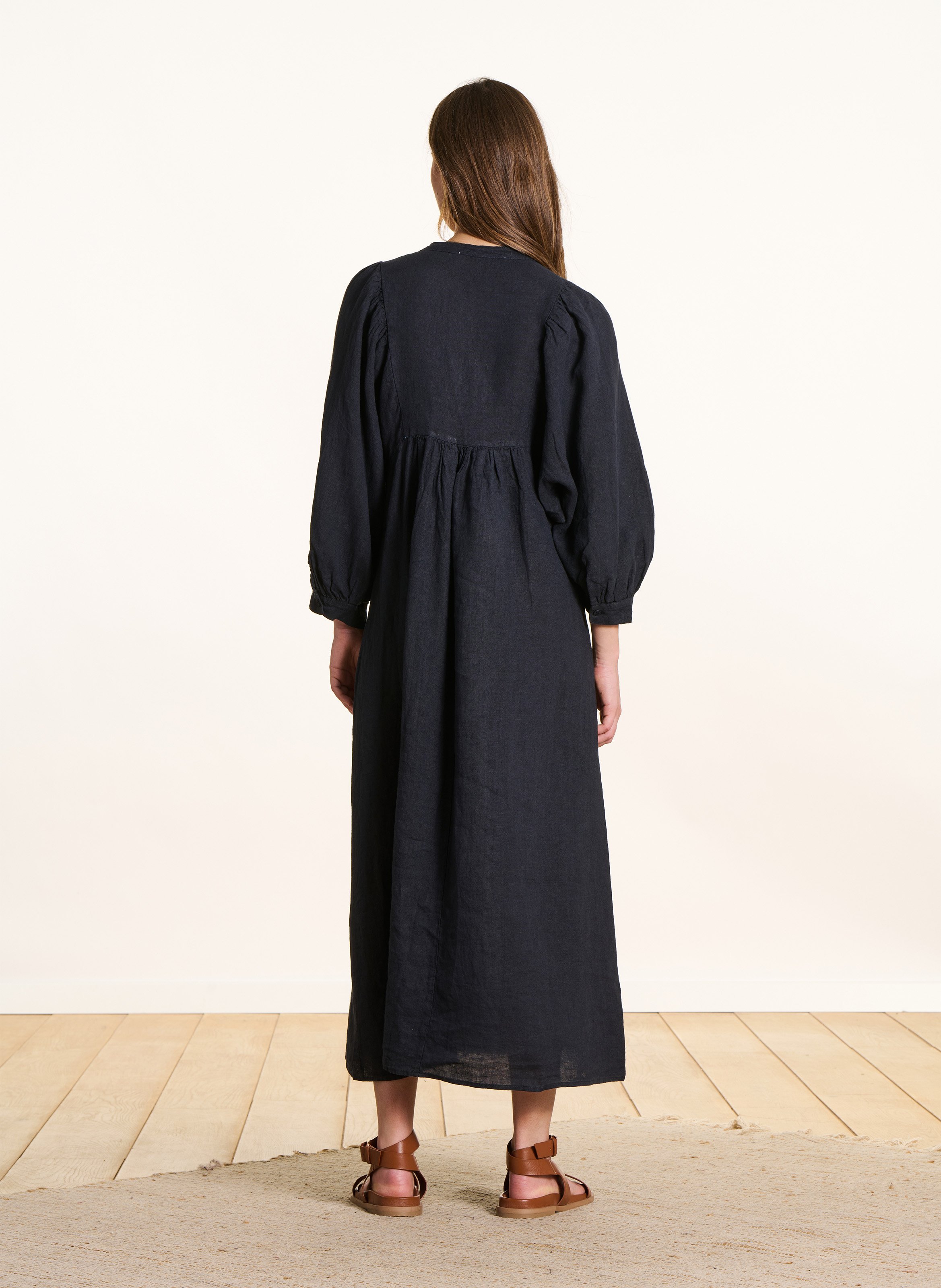 Robe longue ample en lin LA FEE MARABOUTEE Bleu