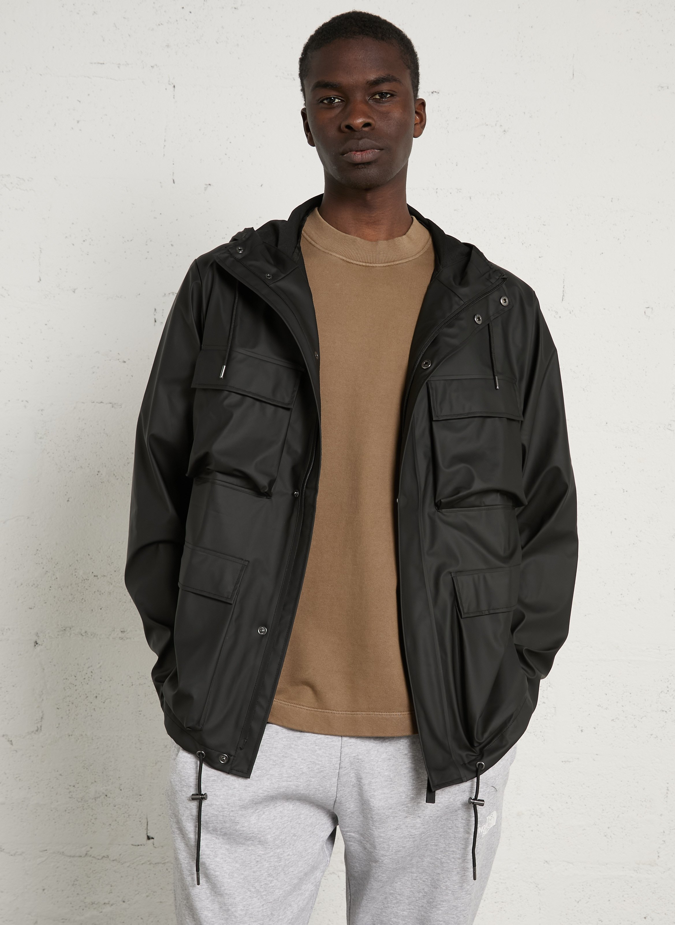 Katoenen parka met capuchon RAINS Zwart