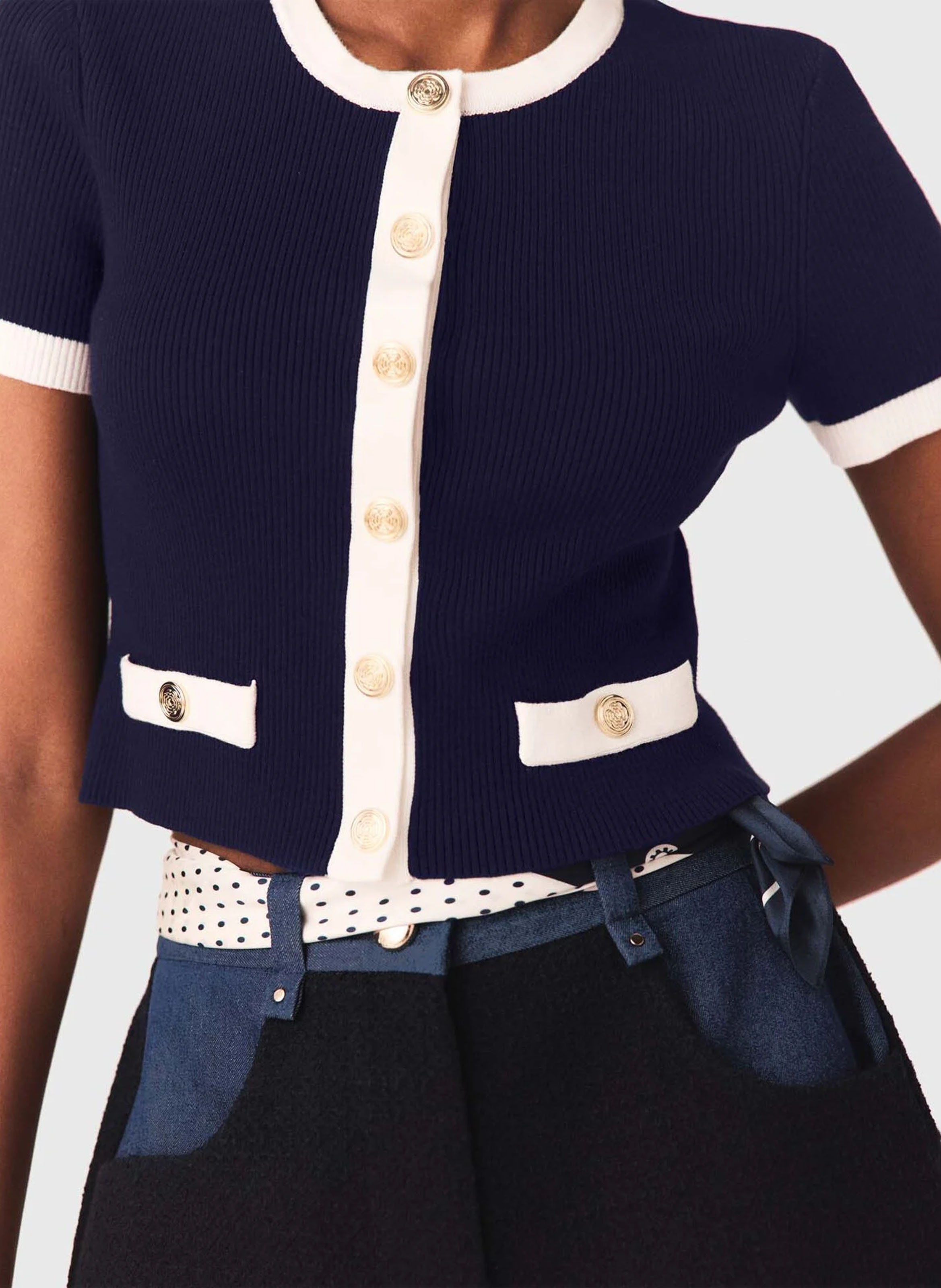 Gilet droit col rond MAJE Blauw