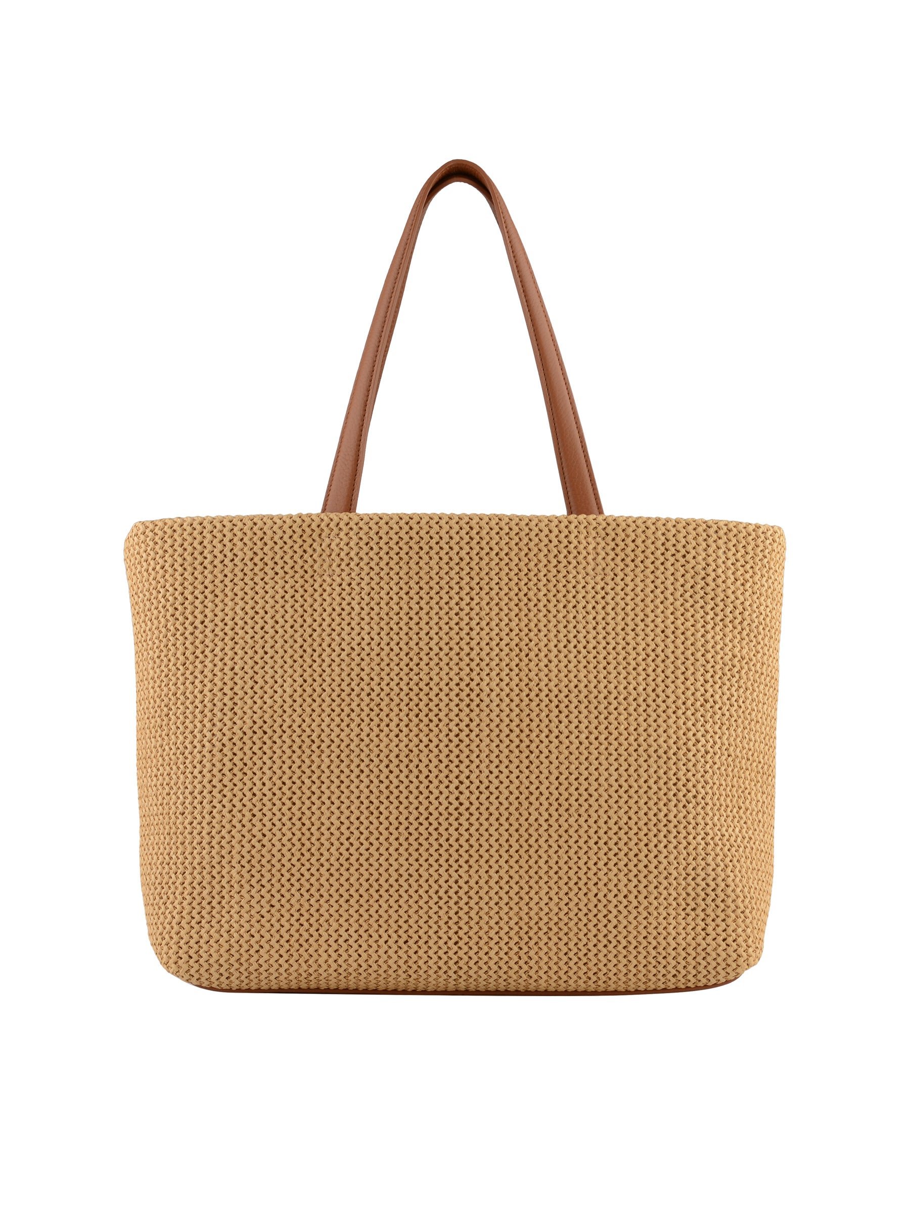 Straw shoulder bag trimmed with leather POURCHET Brown